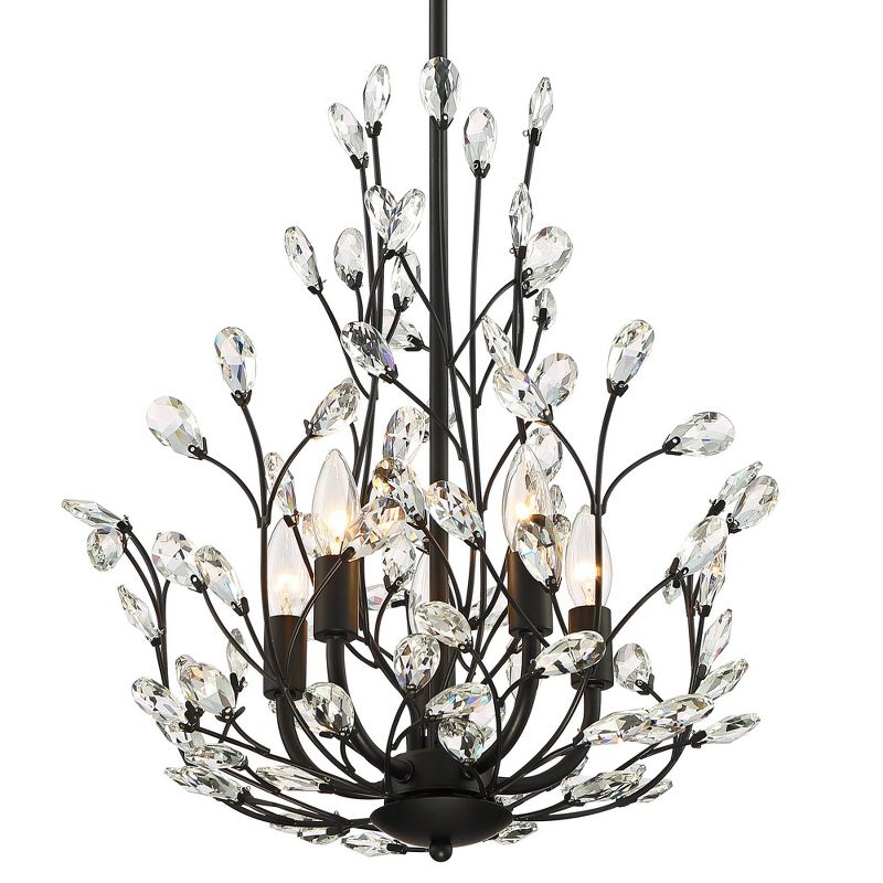 Regency Hill Aurine 18" Wide Matte Black and Crystal Floral 5-Light Chandelier