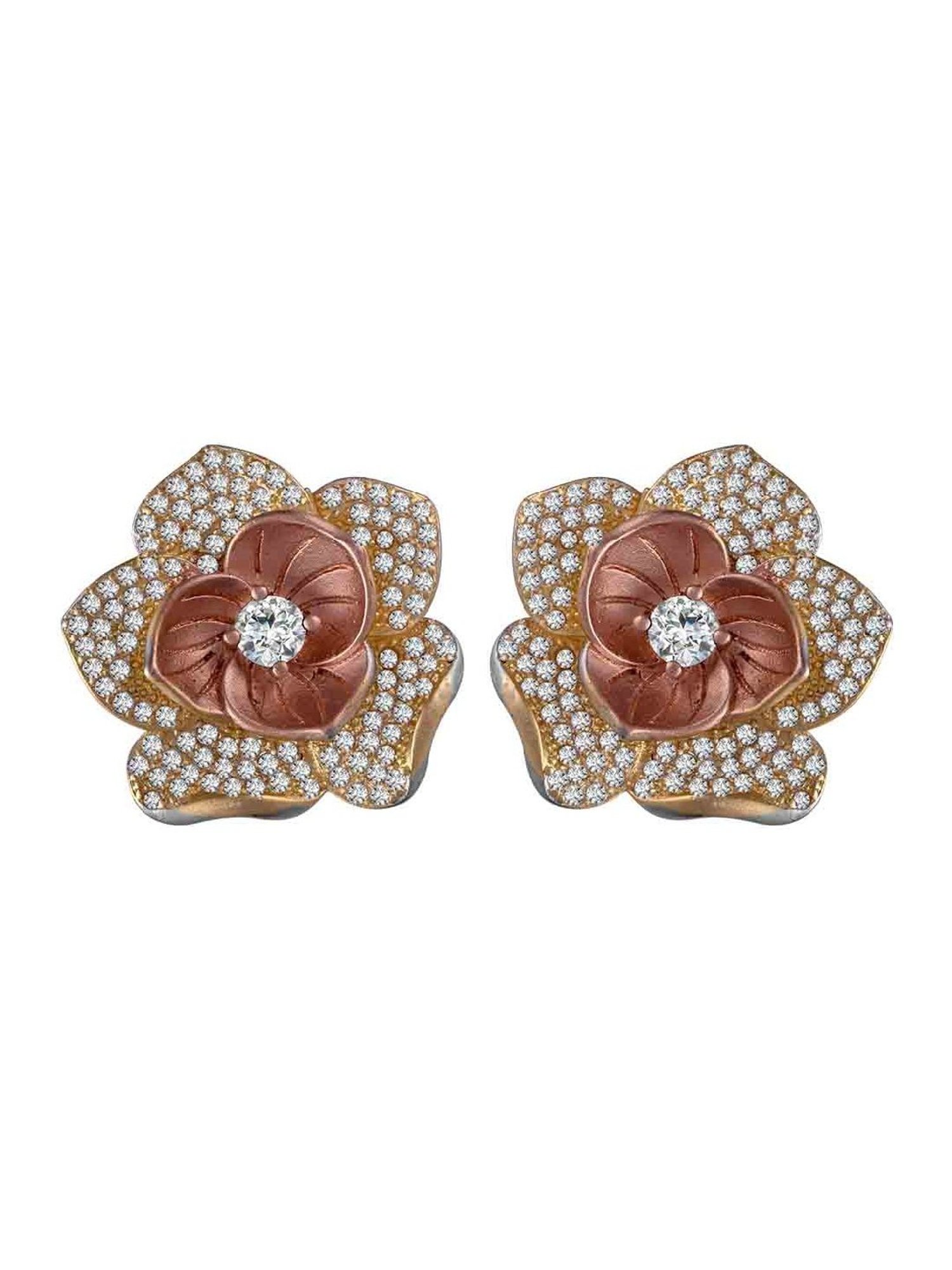 Rihi by P.C. Chandra Jewellers Rose In Gold Pendant And Earring Set (Without Chain)