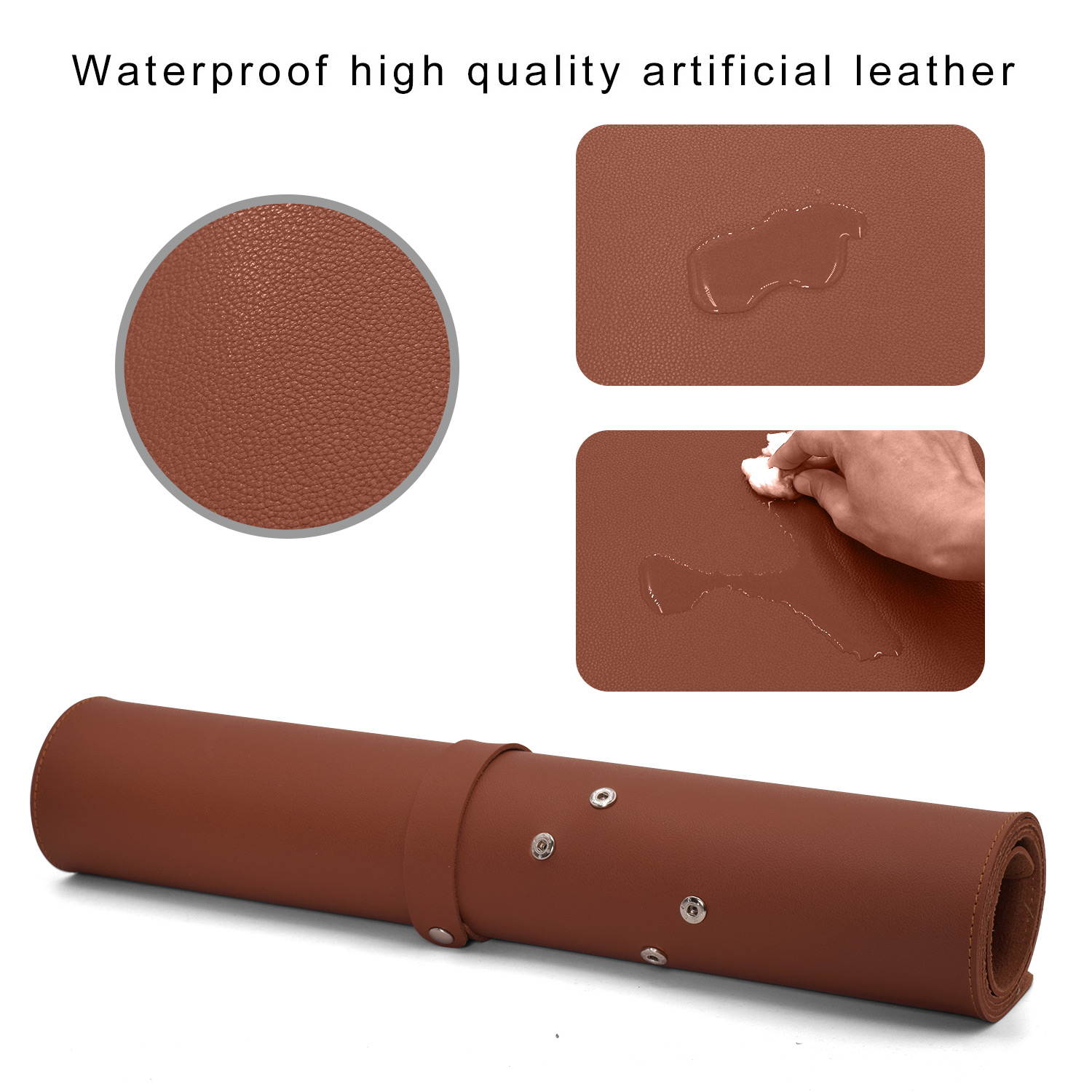 Multifunctional Office Desk Pad, 39.3" x 15.7" Large Extended Waterproof PU Leather Mouse Pad with Penholder and Phone Stands, Dual Use Desk Writing Mat for Office/Home (Brown)