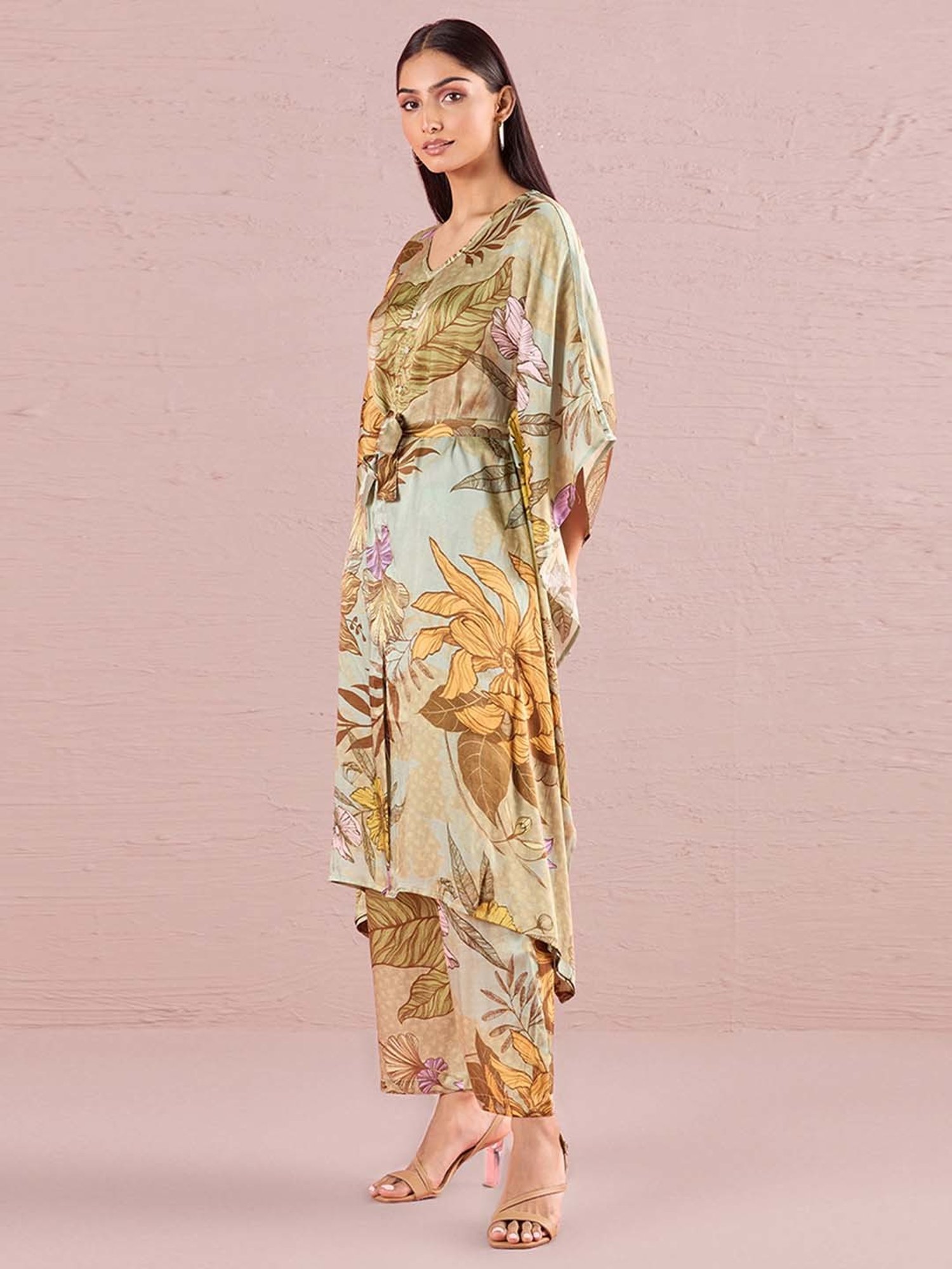 navyasa by liva Green Kaftan & Pants Set