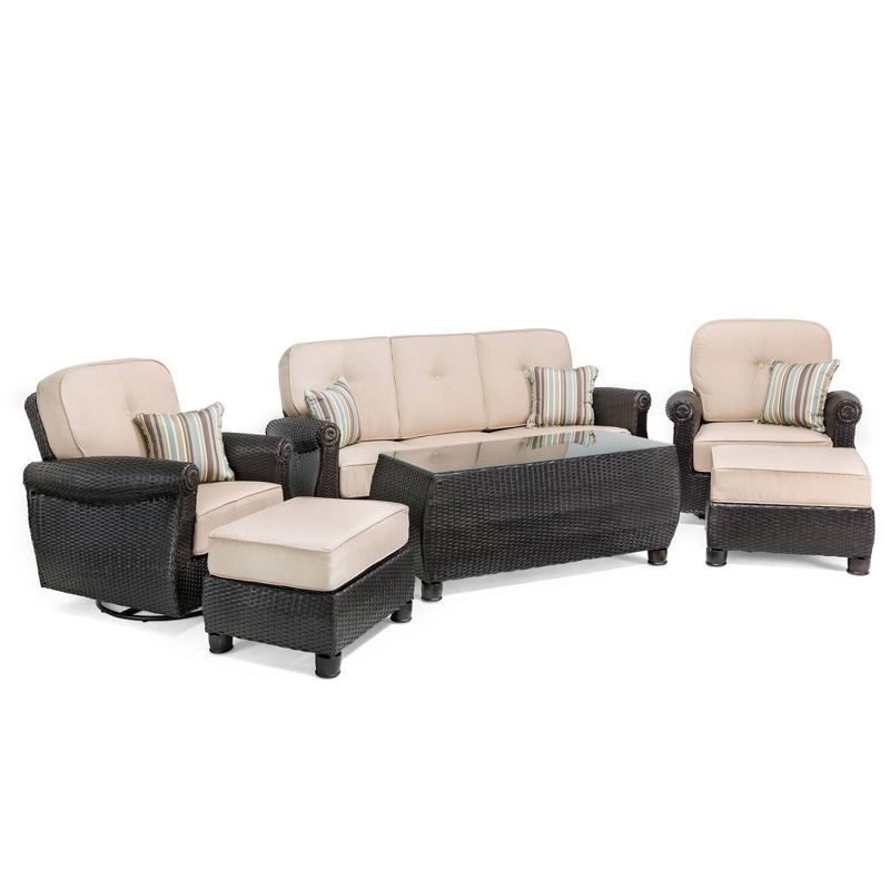 Breckenridge 6pc Seating Set Java Brown Frame Sunbrella Spectrum Sand Fabric - La-Z-Boy