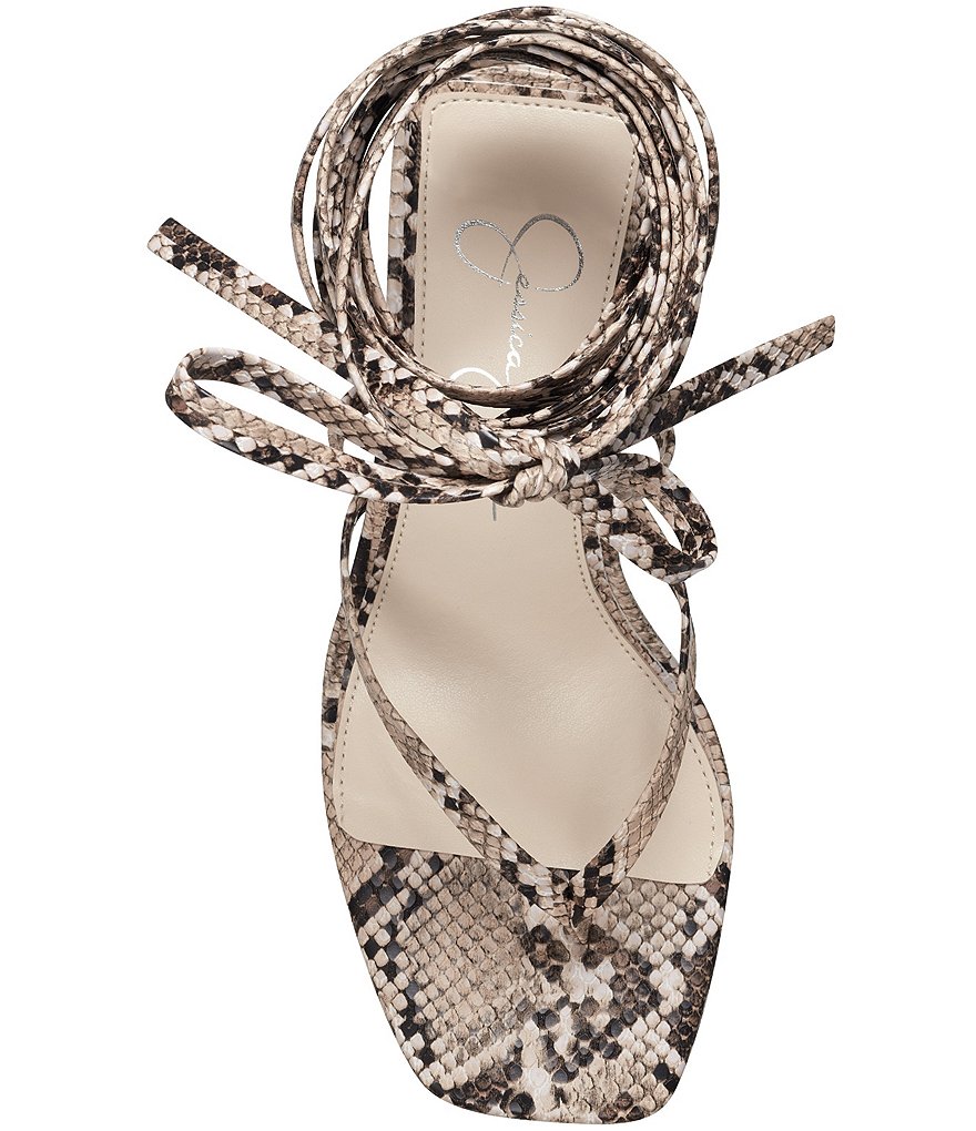 Jessica Simpson Kelsa Snake Print Ankle Wrap Lace-Up Thong Dress Sandals