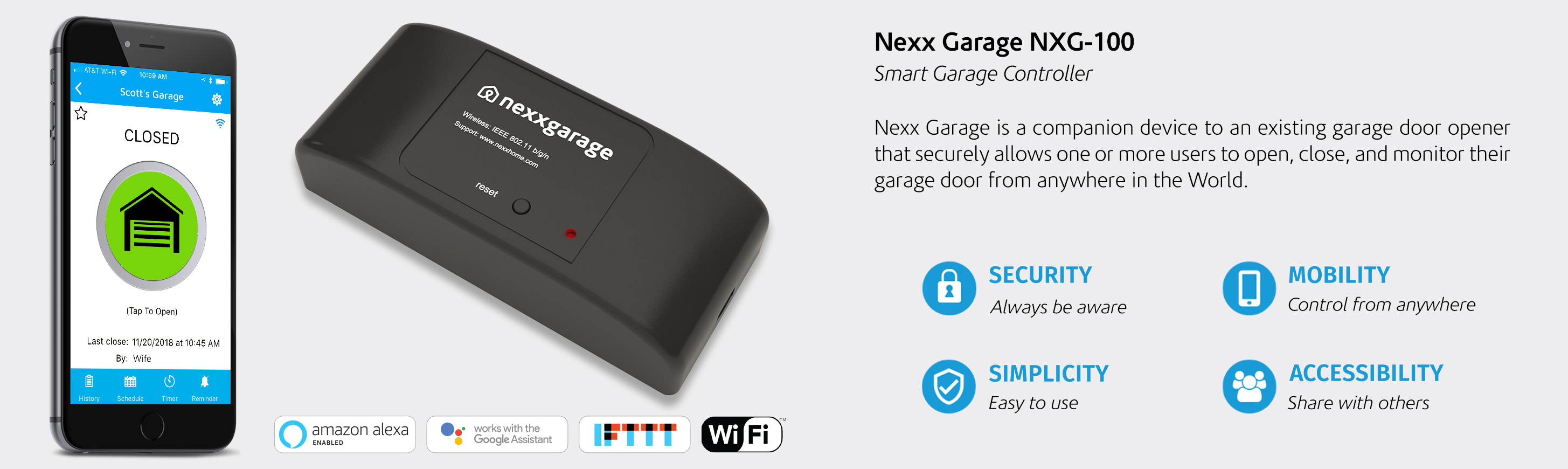 Nexx Garage - Smart WiFi Garage Door Opener using Smartphone, Amazon Alexa & Google Home.