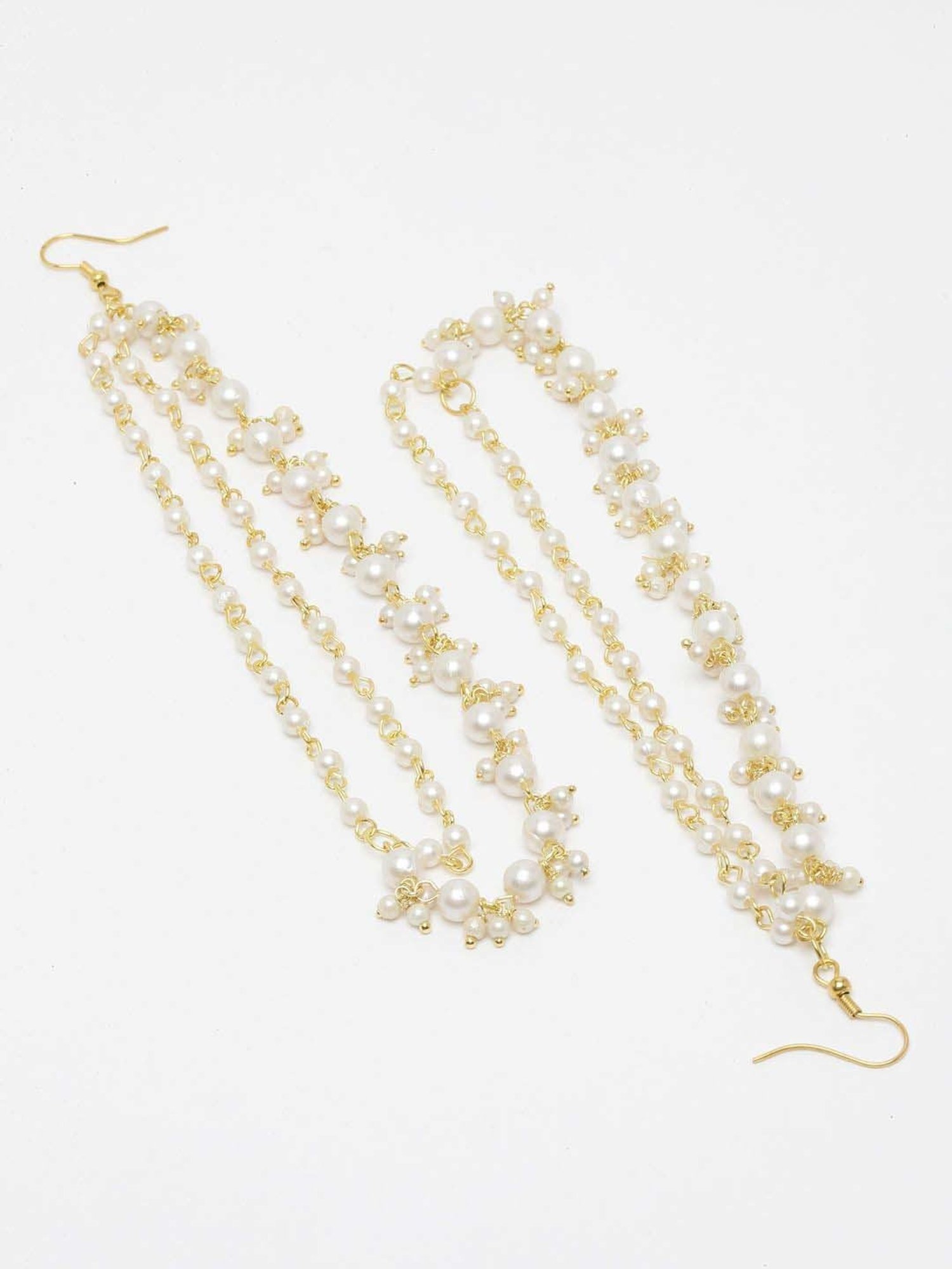 Panash Gold-Plated White Pearls Handcrafted Ear Chains Detachable Earrings