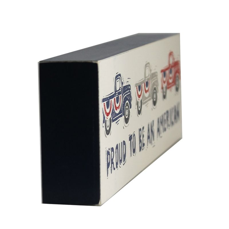 Home Decor 4.0" Proud American Box Sign Truck Flag Red White Blue  -  Freestanding Signs