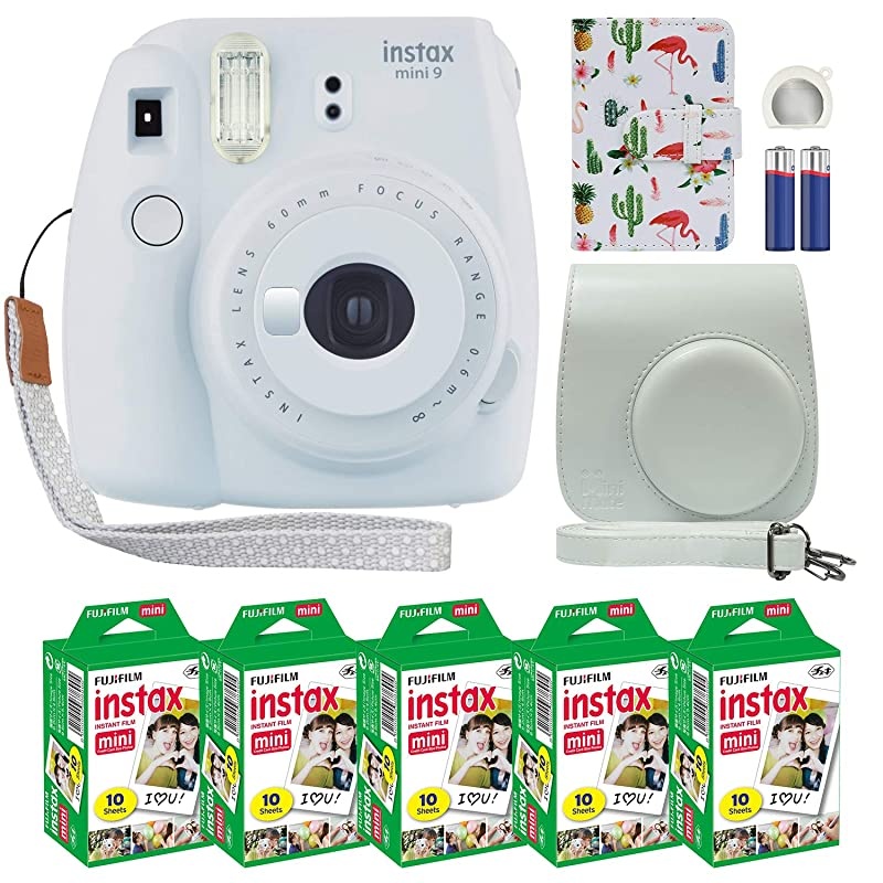 Instax Mini 9 Instant Film Camera + 20 Sheets of Instant Film + Lens Cleaning Cloth + Close-Up Selfie Lens + Wrist Strap | Batteries Included - Pink