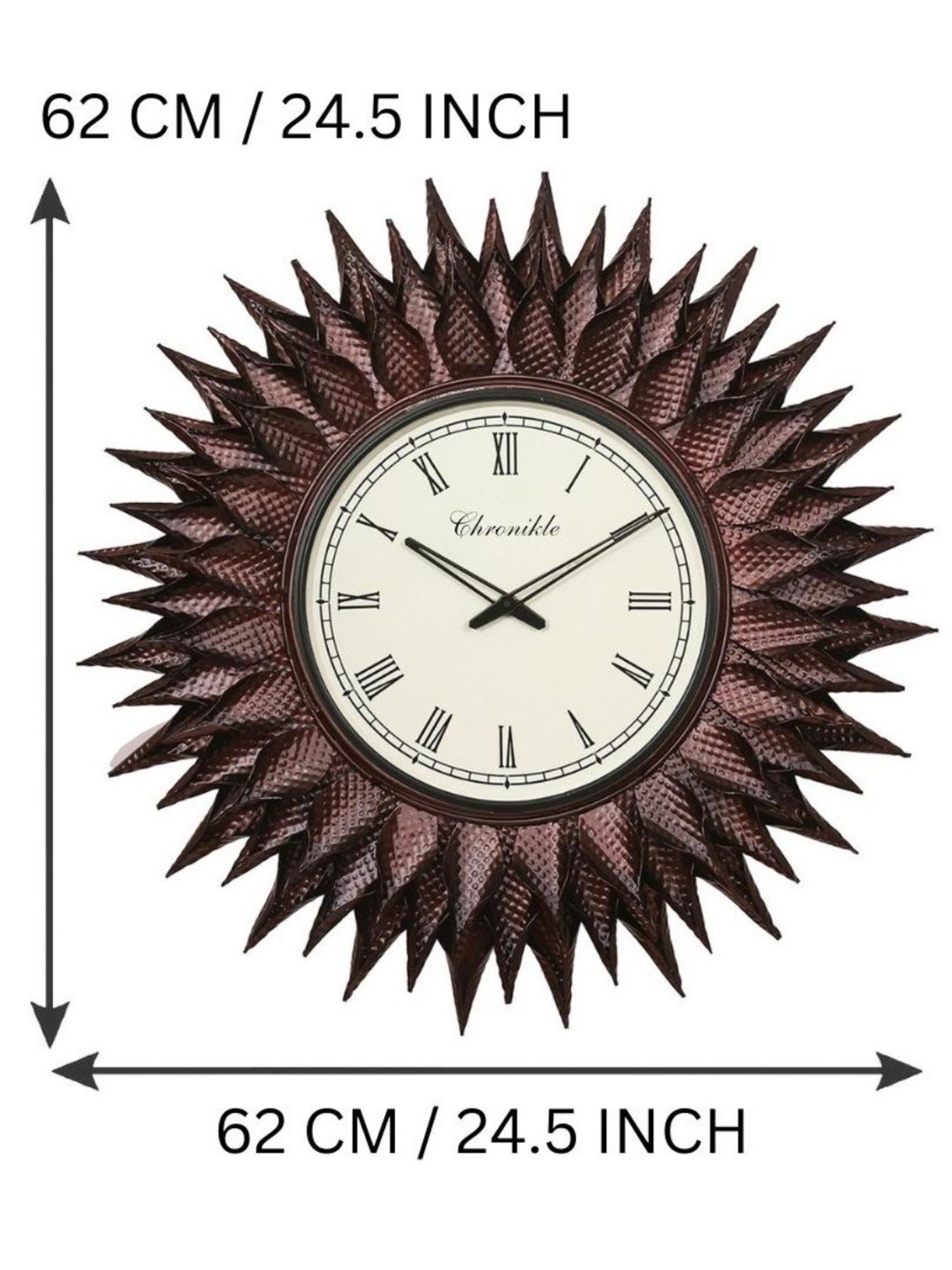 CHRONIKLE Sun Burst Style Black and Pink Iron Roman Number Analog Wall Clock