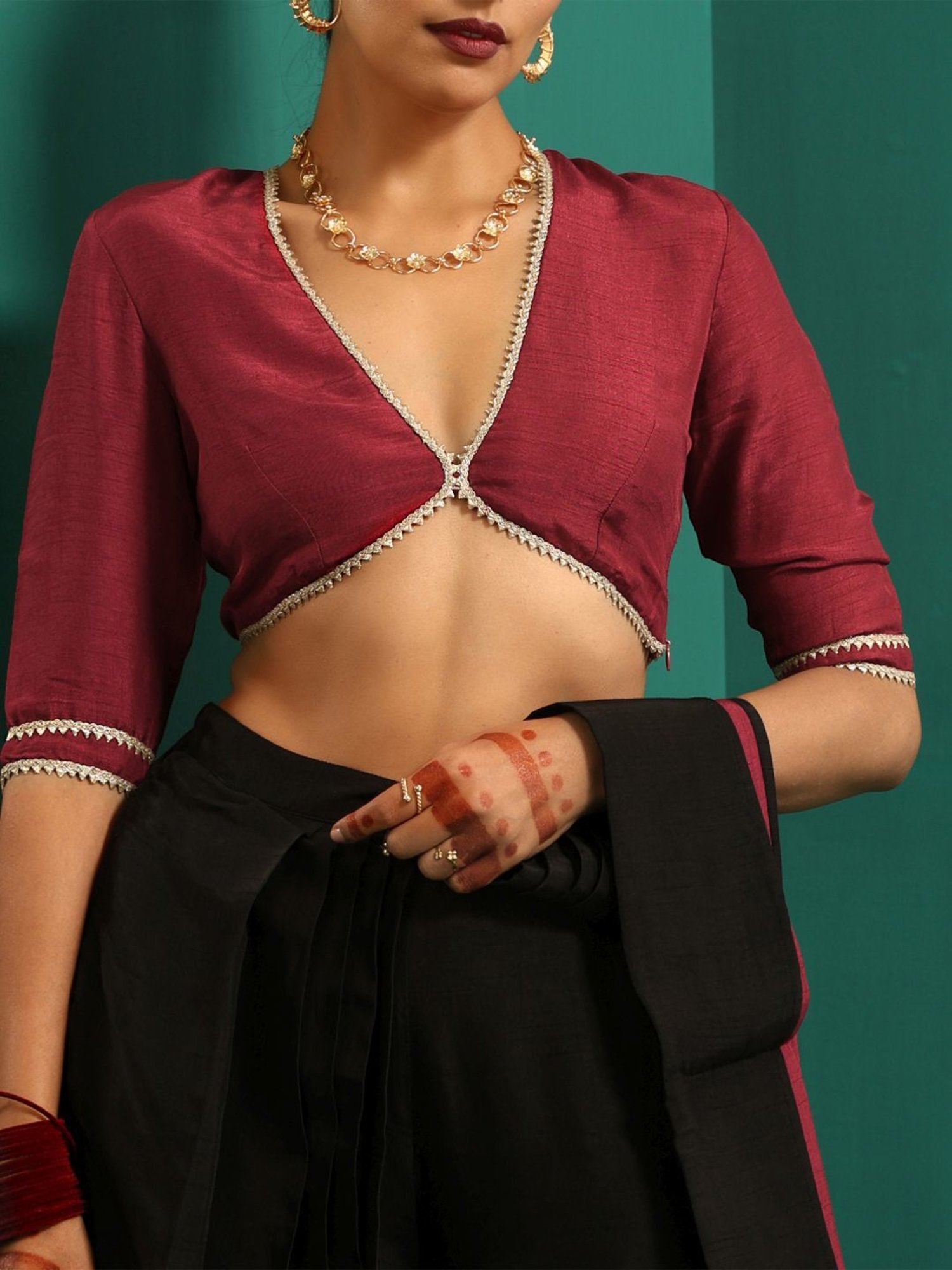 trueBrowns Maroon Silk Gota Blouse