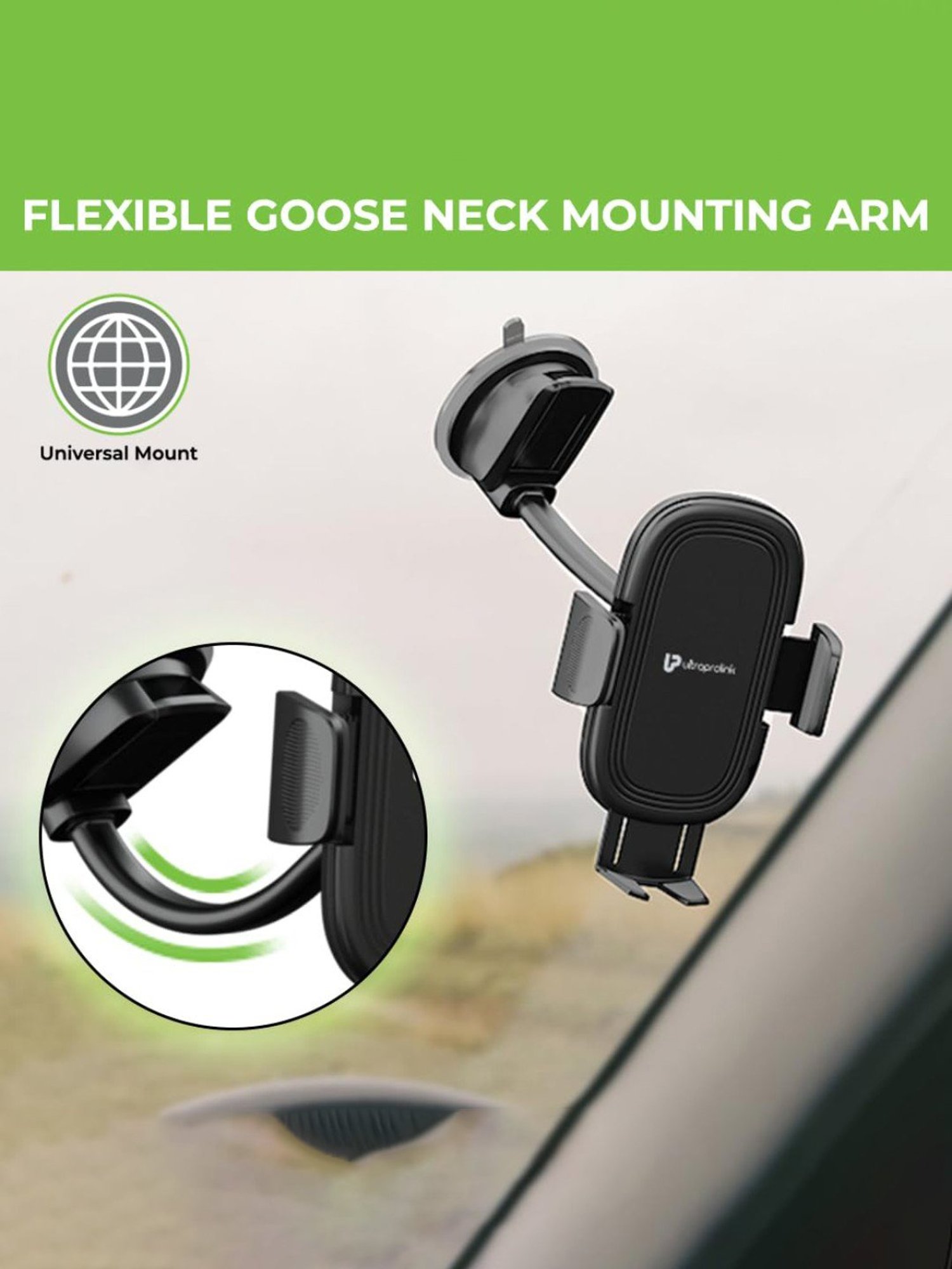 ULTRAPROLINK UM1167 Drive Safe, Universal Adjustable Holder Car Mount for All Smartphones (Black)