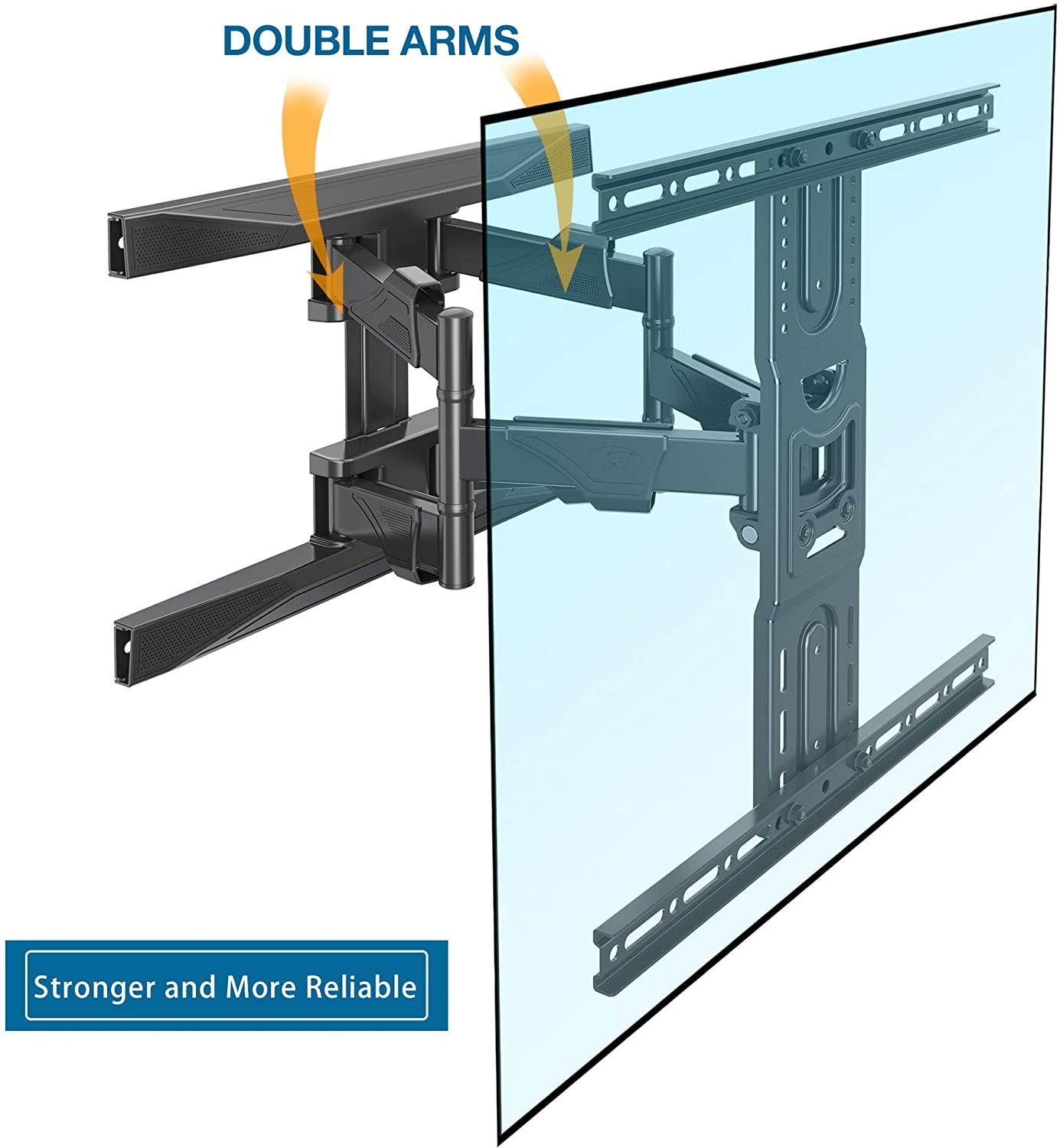 Double Arms Full Motion TV Wall Mount Articulating Swivel TV Bracket for Most 45&rdquo;-75 inch Flat Screen TV VESA Compatible 200x200 Upto 600x400mm with 100 lbs Load Capacity P7