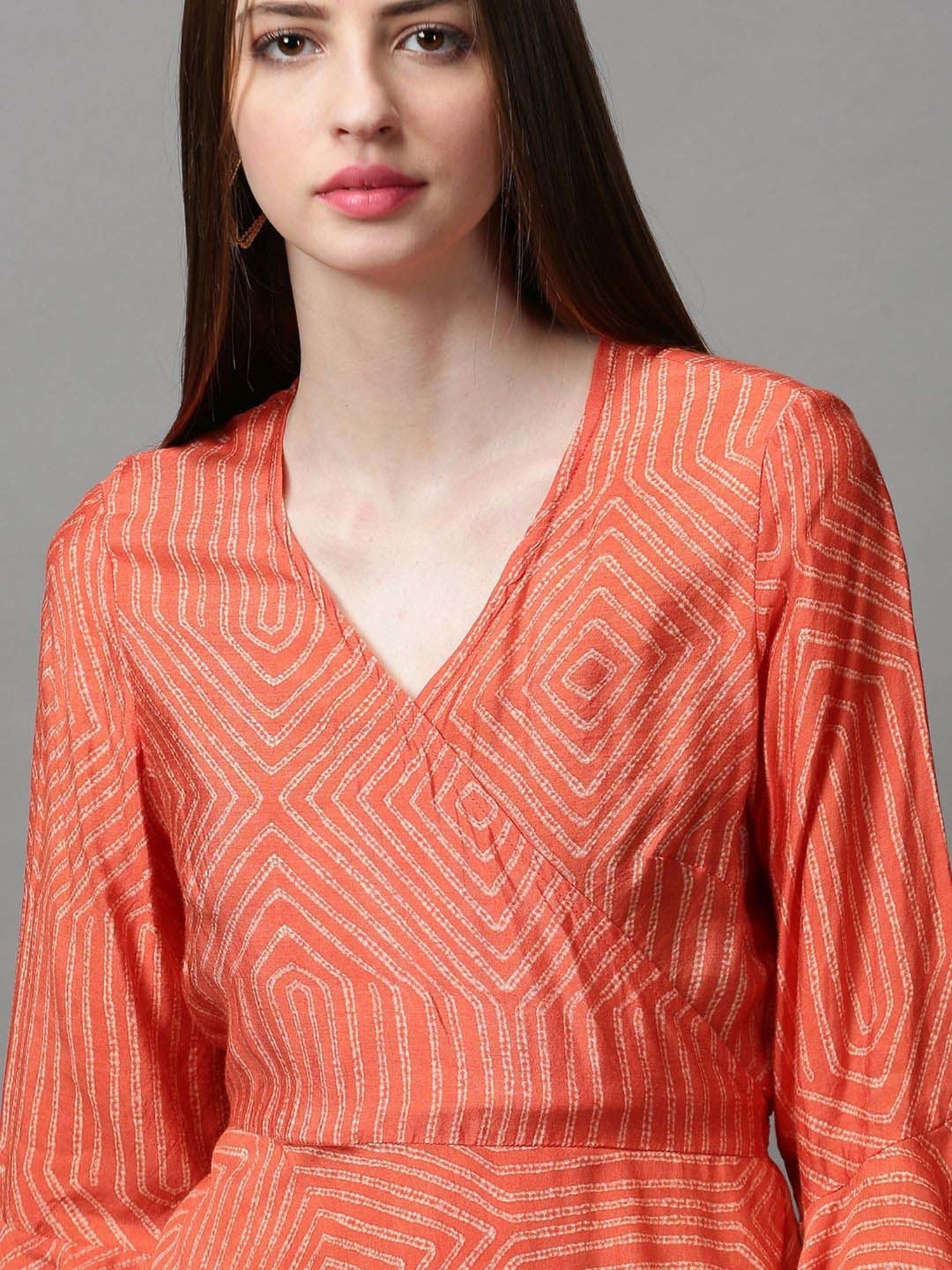 SHOWOFF Orange Printed Shrug