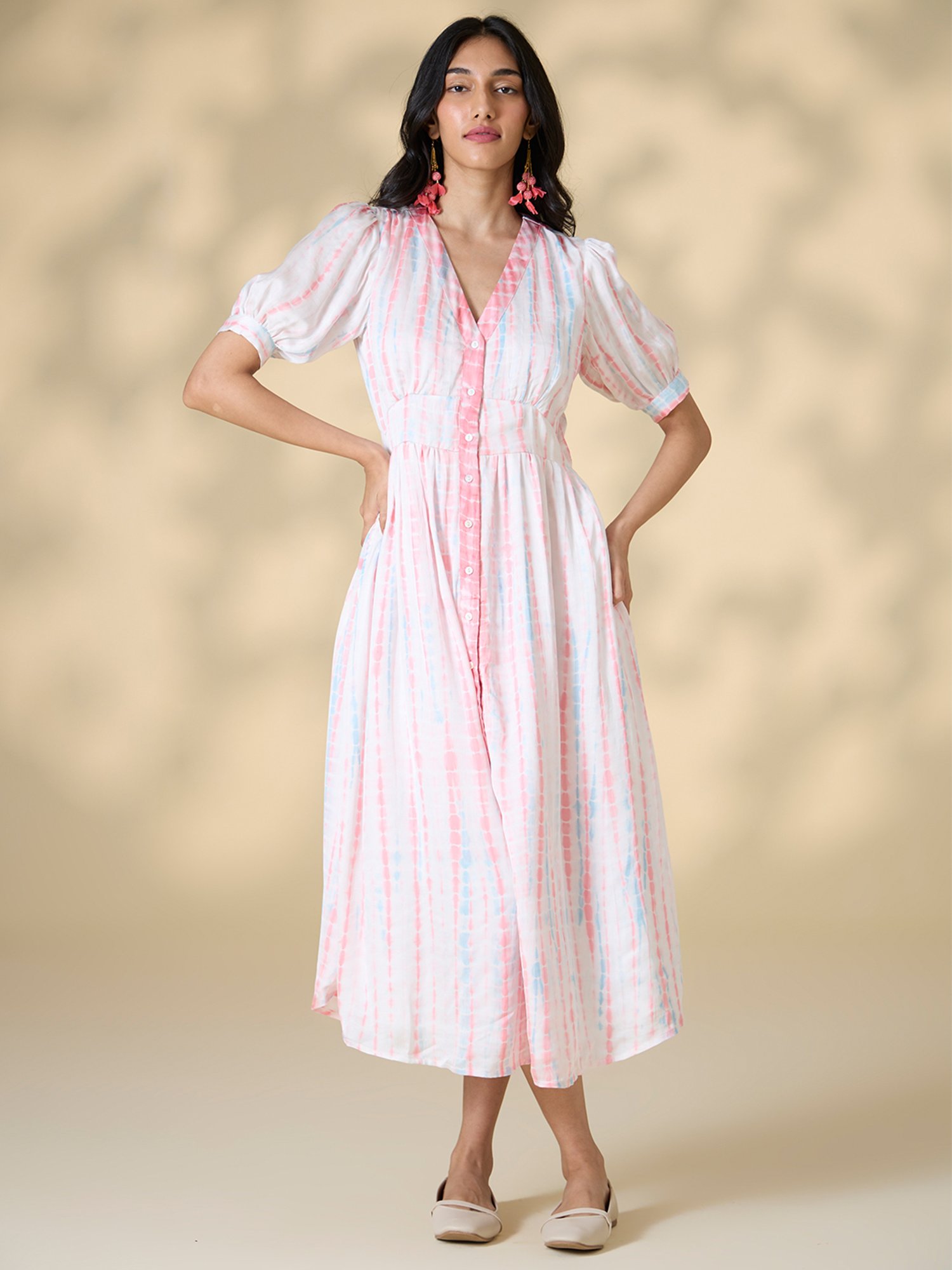 Okhai White Silk Tie-Dye Ethnic Dress
