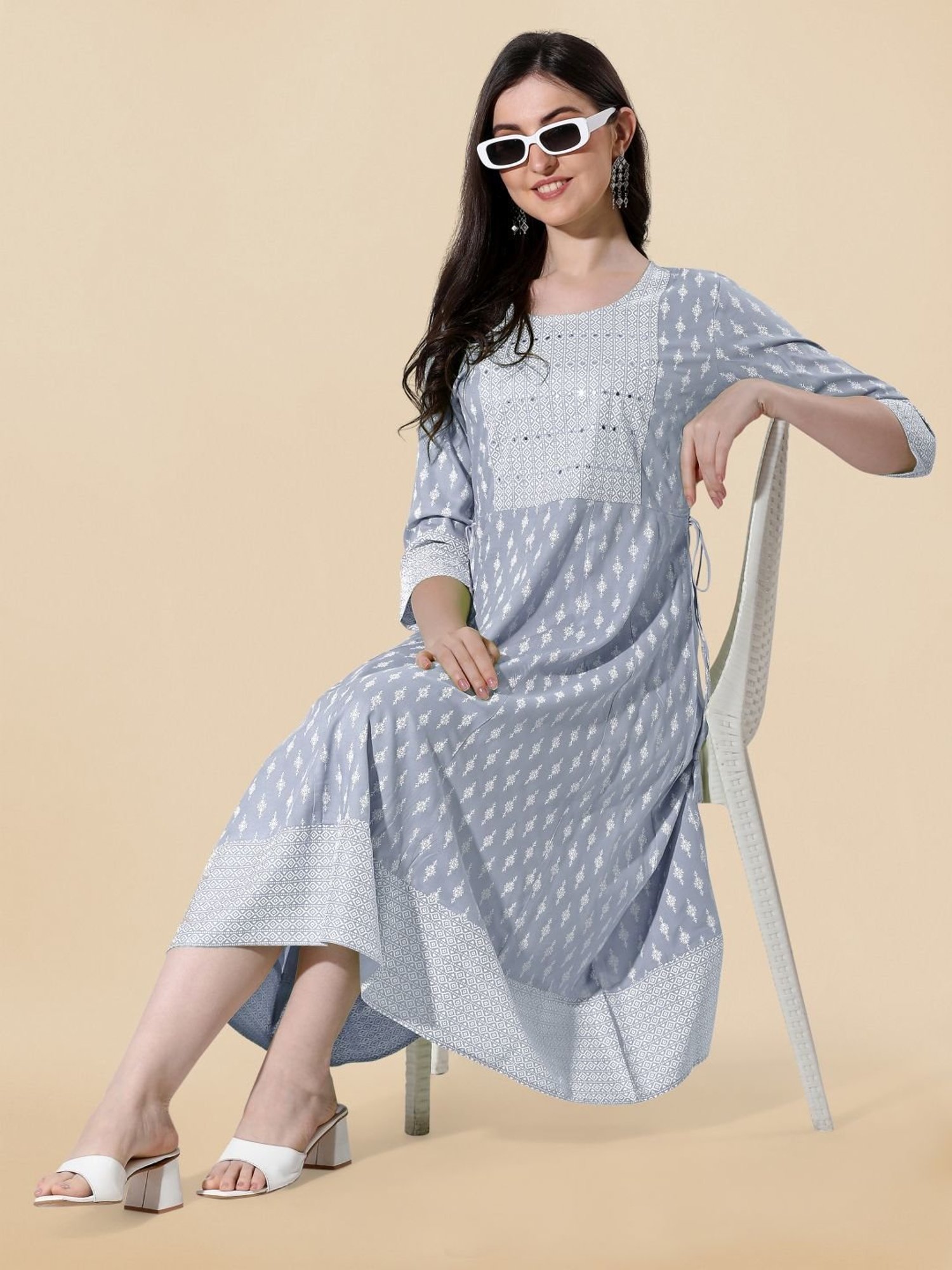 MIRCHI FASHION Grey Embroidered A-Line Dress