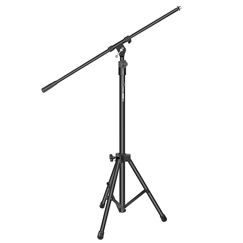 Compact Base Microphone Floor Stand with Mic Holder Adjustable Height from 39.9 to 70 inches Durable Iron-Made Stand with Solid Round Base Detachable for Easy Transport(Black)