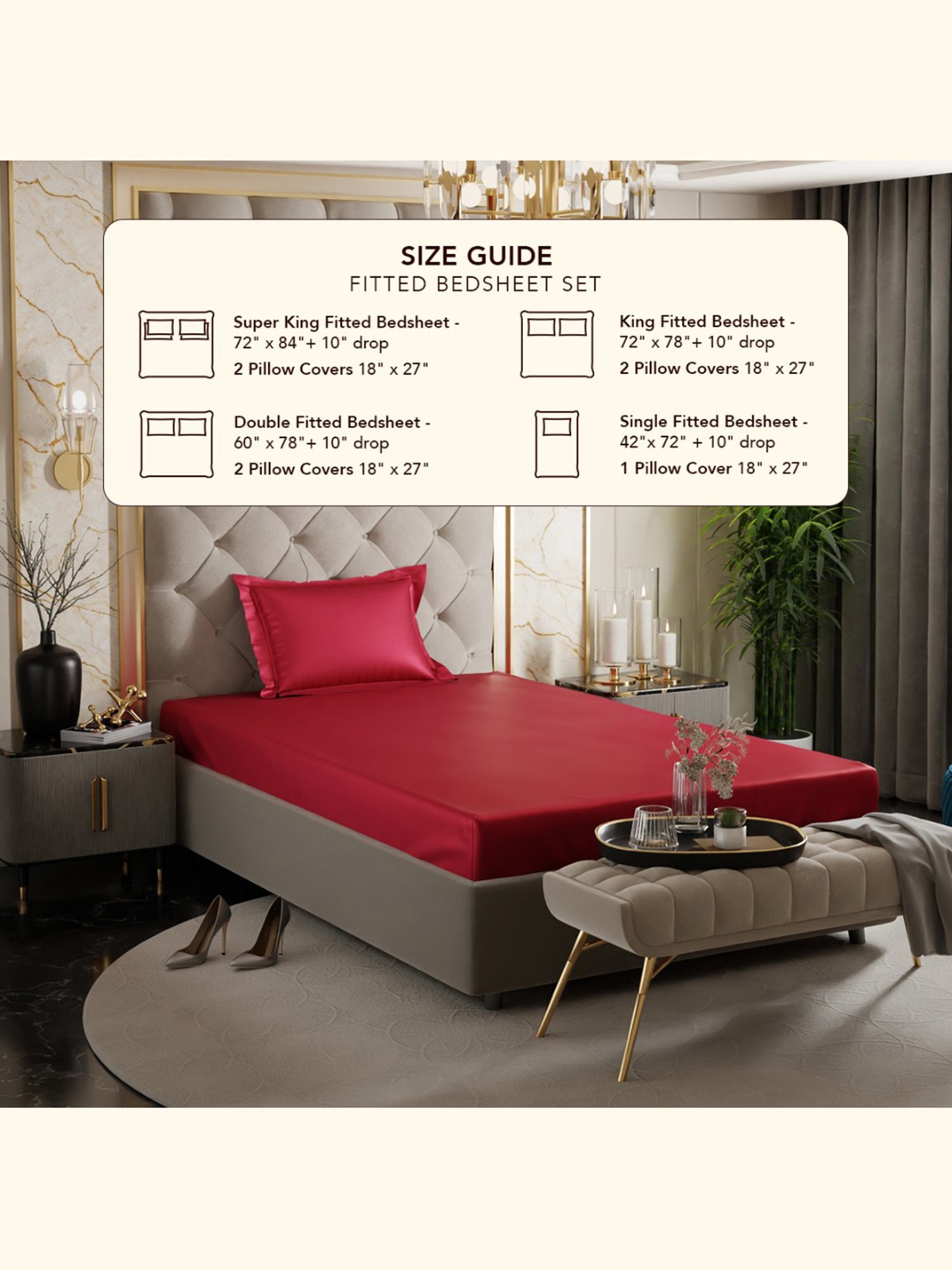 Stoa Paris Red 300 TC Polyester Single Fitted Sheet with 1 Pillow Cover