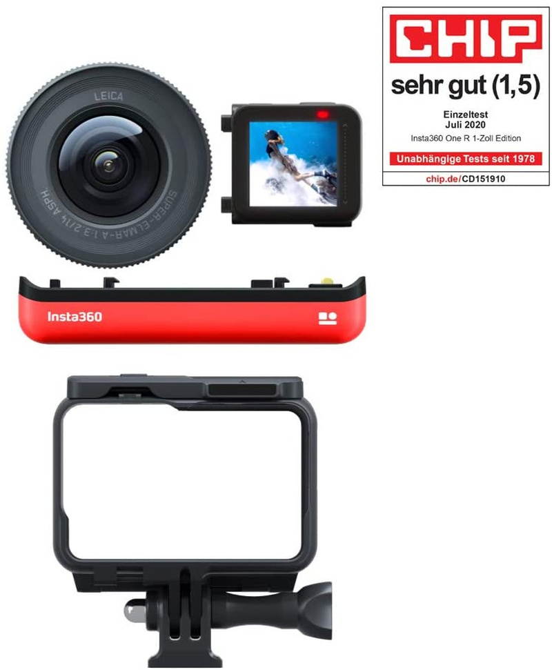Insta360 ONE R 1-Inch Edition Co-Engineered with Leica &ndash; 5.3K 30fps Action Camera with 1-Inch Sensor, 4K 60fps, Stabilization, IPX8 Waterproof, 19MP