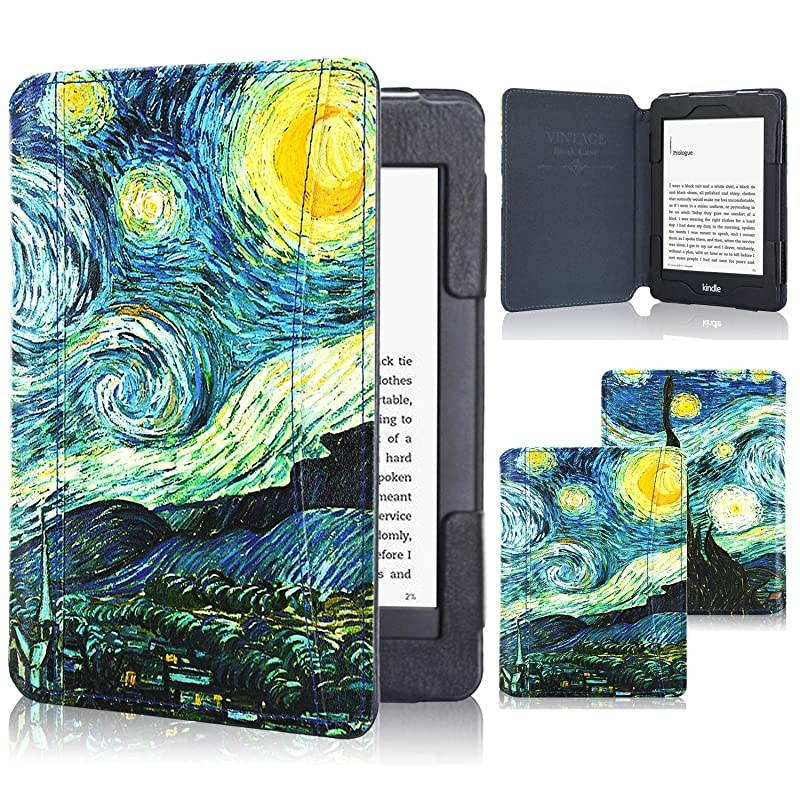 Kindle Paperwhite Case 2018, Folio Smart Cover Leather Case with Auto Sleep Wake Feature for All New and Previous Kindle Paperwhite Models, Starry Night
