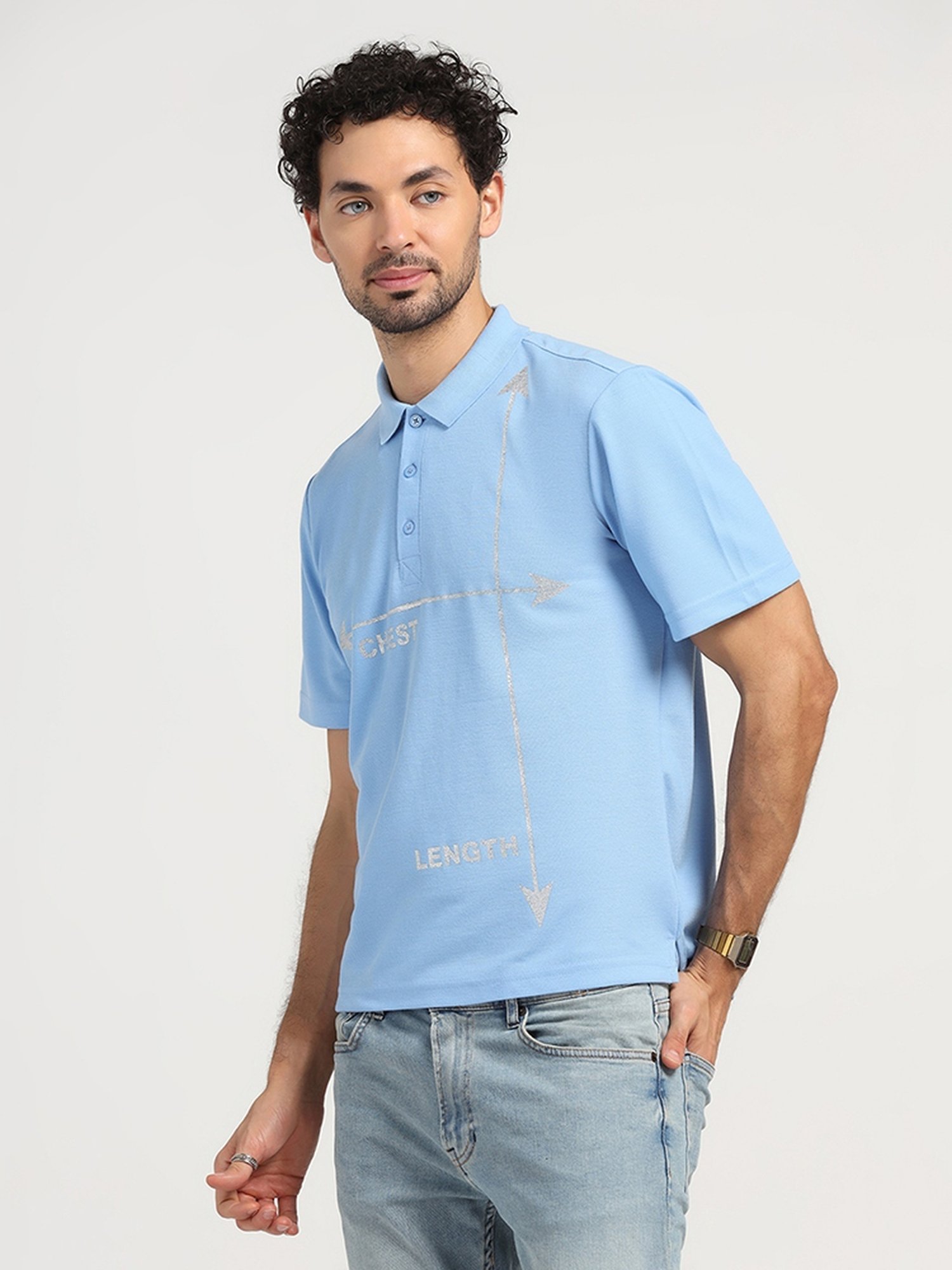 Lela Sky Blue Regular Fit Printed Polo T-Shirt