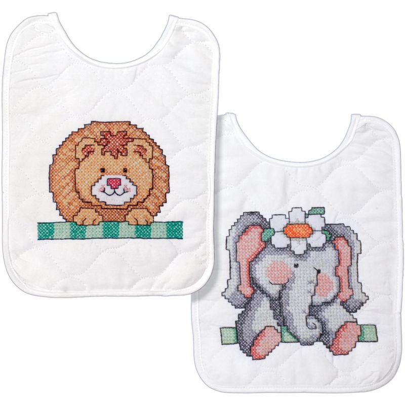 Tobin Stamped Cross Stitch Bib Pair Kit 8"X10" 2/Pkg-Noah's Ark