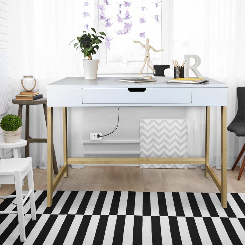 Neorustic Smart Desk with USB Ports White/Natural - Flora Home