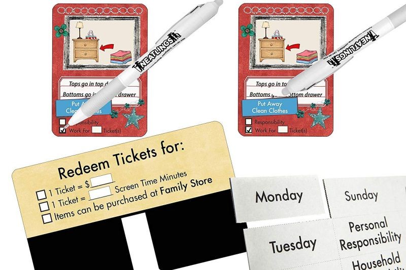 NEATLINGS Chore System - Chore Chart for Kids | 80+ Chores for Toddlers to Teens | Customize for 1 Child | Size 18&rdquo;x12.5&rdquo; | Teal Household Chore Cards/Red Self-Care Chore Cards