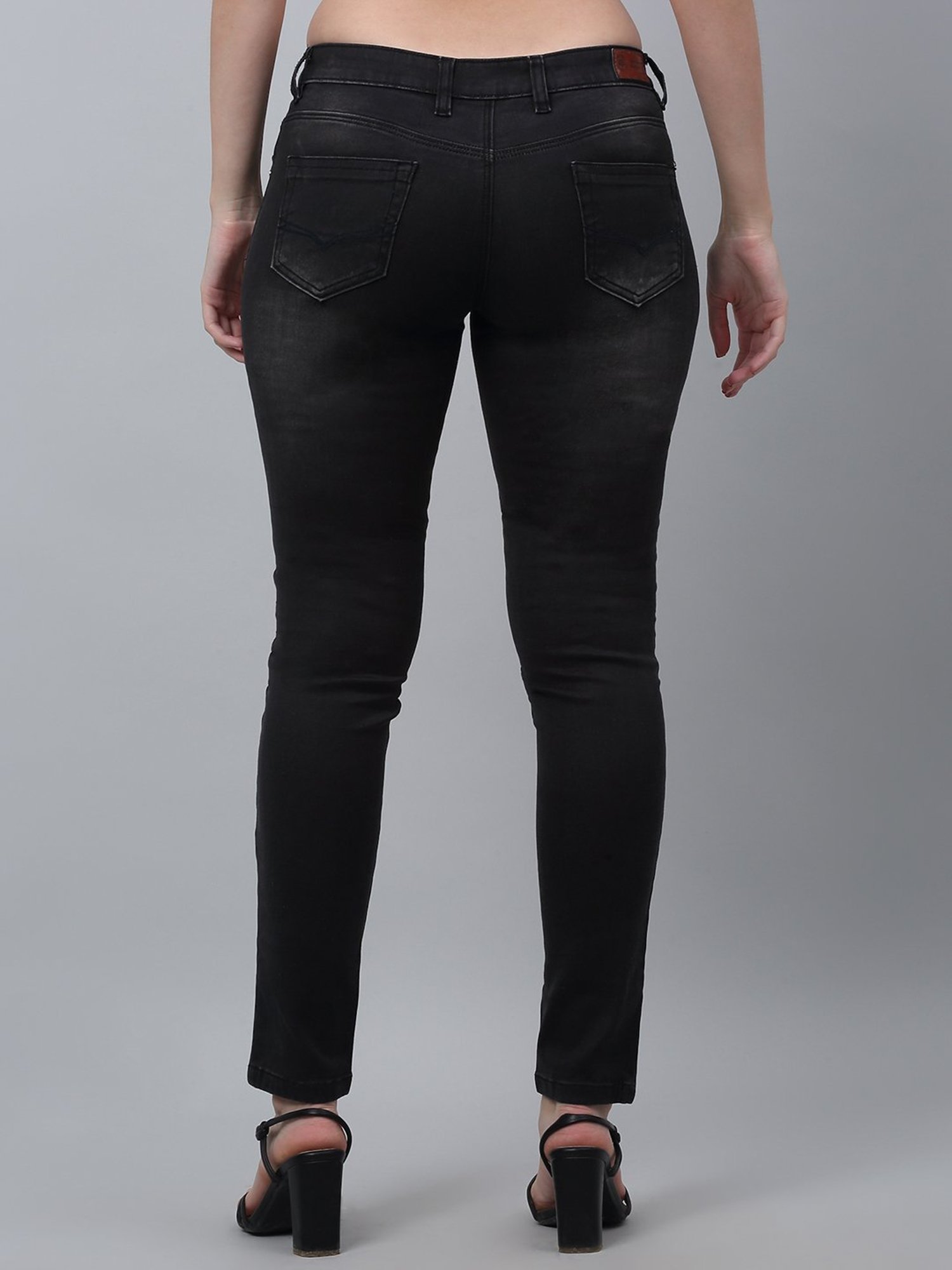 Crozo By Cantabil Black Cotton Regular Fit Mid Rise Jeans