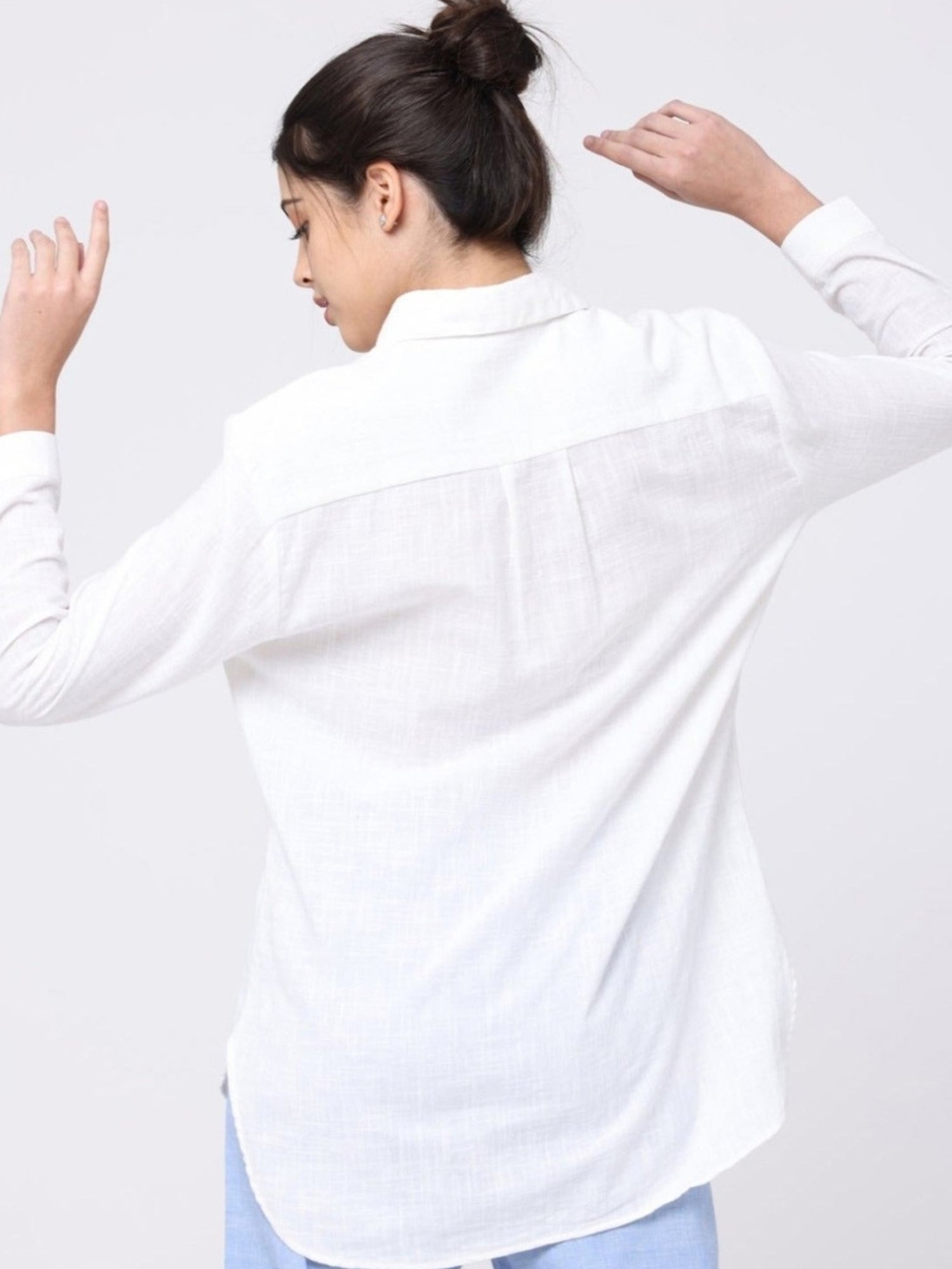 Saltpetre Elegant LInen White Shirt with Navy Blue Wide leg Trousers Co-ord Set