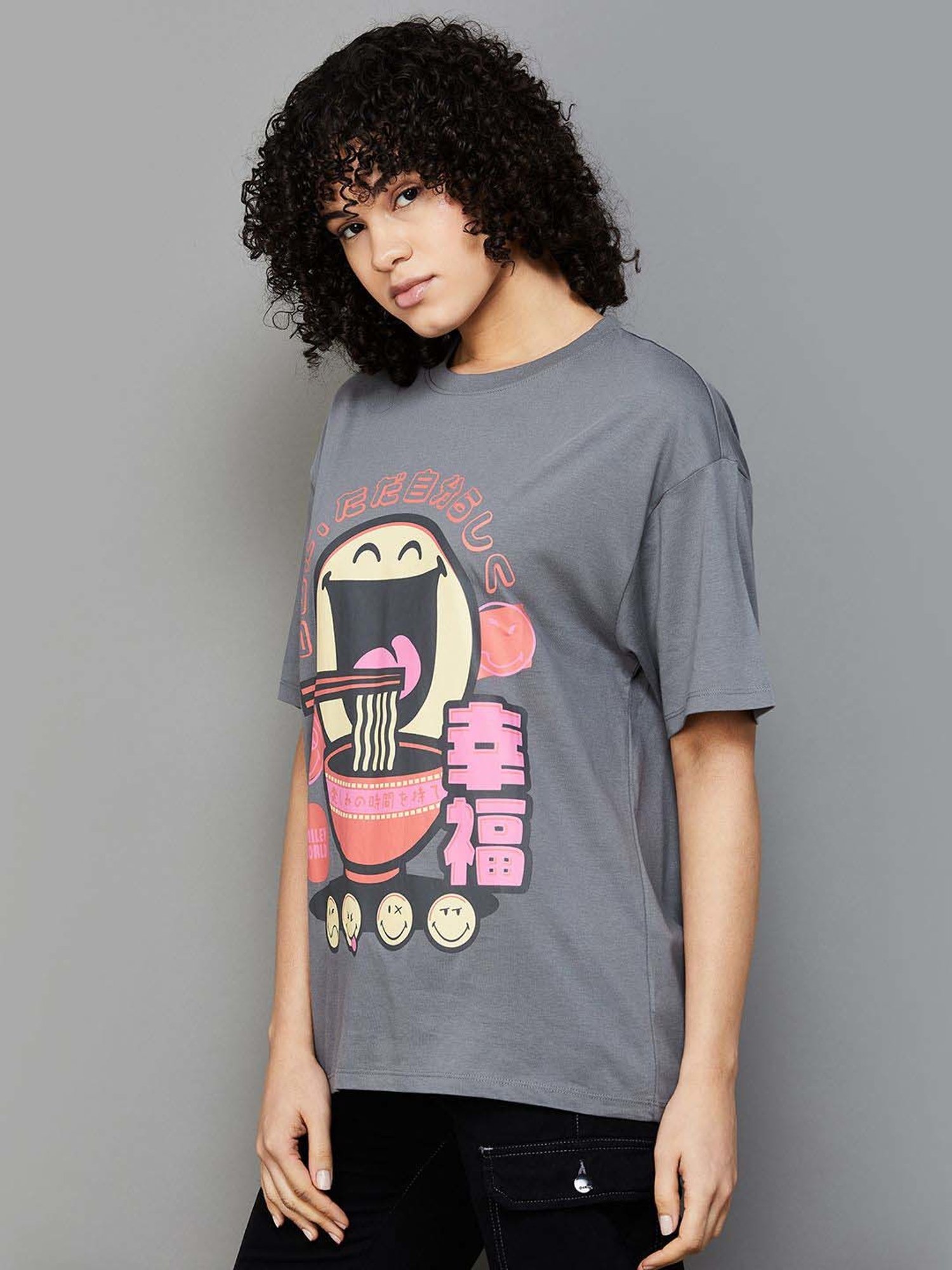 SmileyWorld Grey Cotton Printed T-Shirt