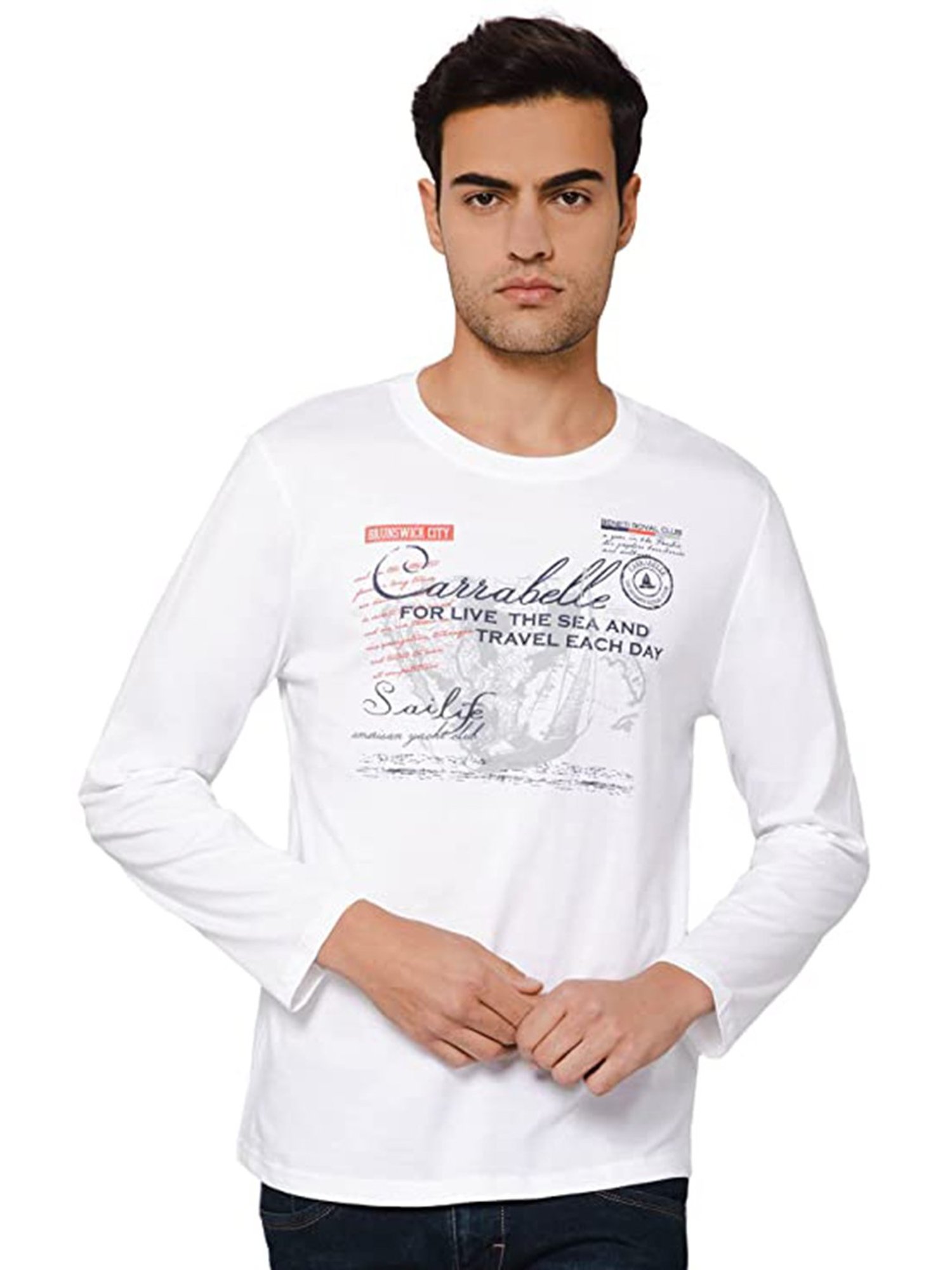 Dyca White Regular Fit Printed Crew T-Shirt