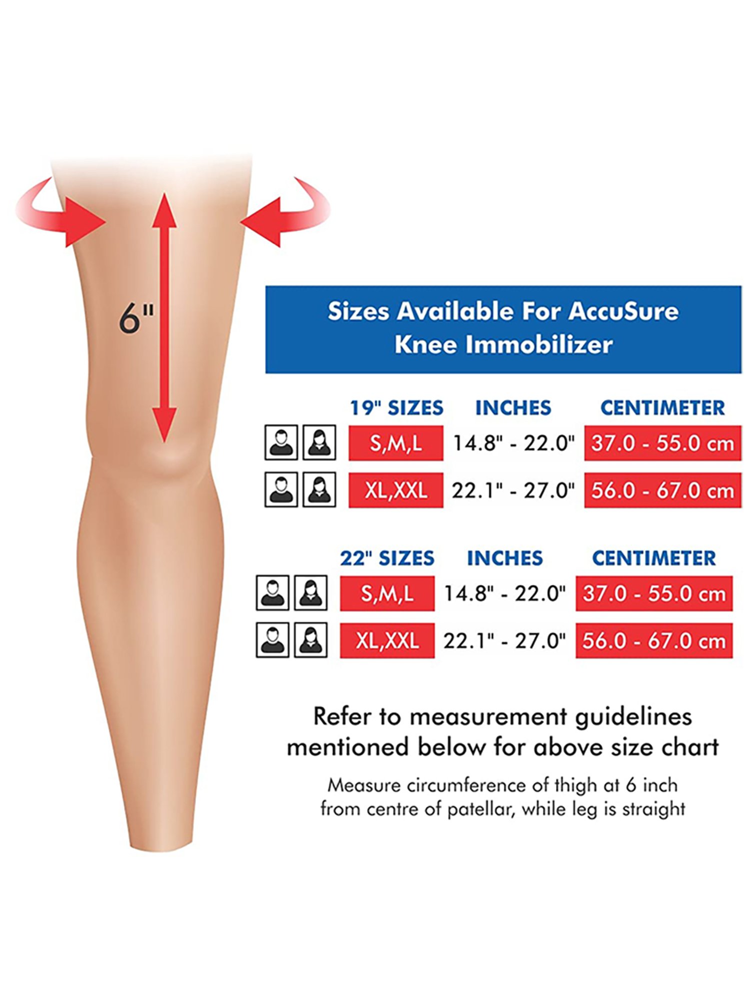 AccuSure Adjustable Premium Knee Brace Immobilizer - 19 Inch Large 40-48 Inch (Grey)