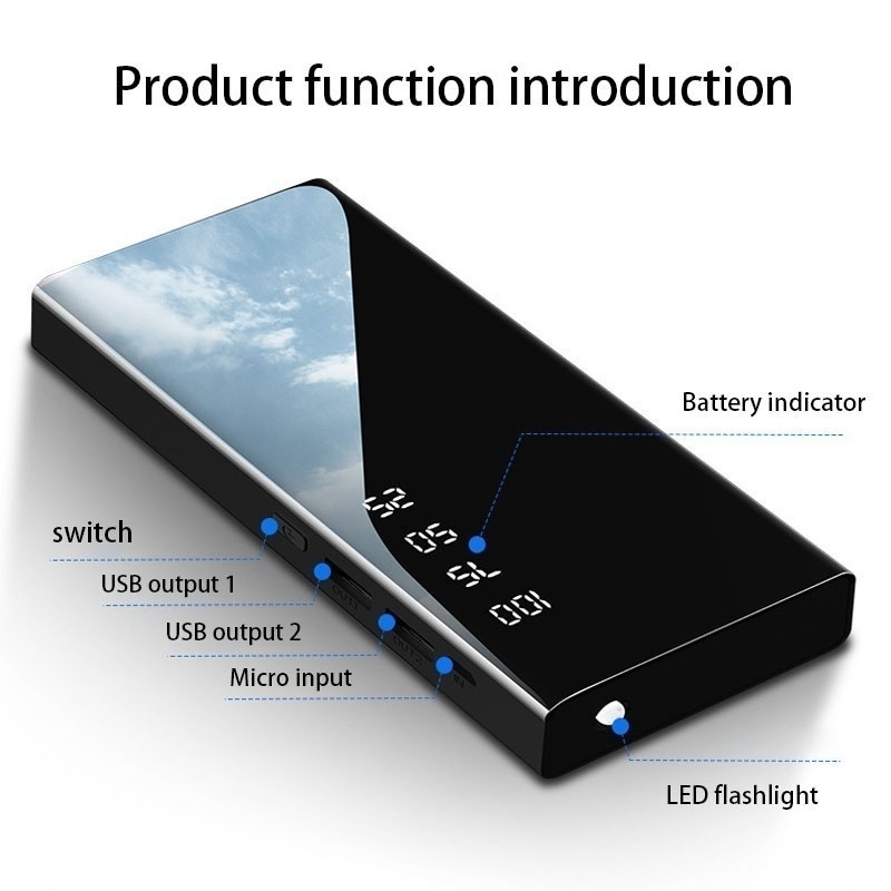 500000mAh Portable Power Bank Fast Charging 2 USB LED Flashlight Original Power Bank  For All Phone