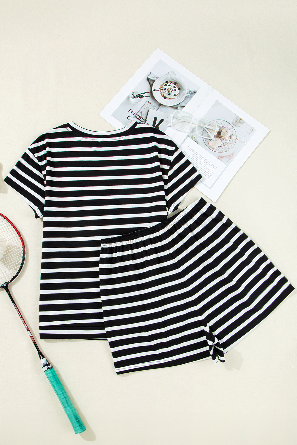 Skobeloff Textured Ruffle Split Top and Drawstring Shorts Set