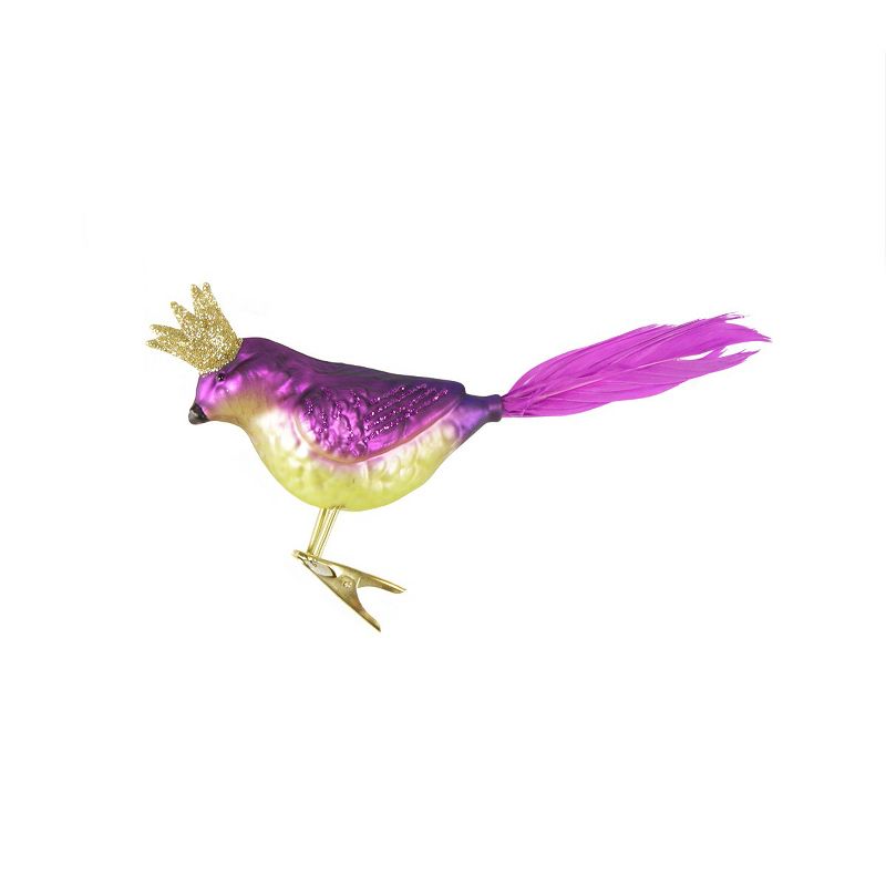 Ganz 8" Glass Bird with Crown Clip-On Christmas Ornament - Purple