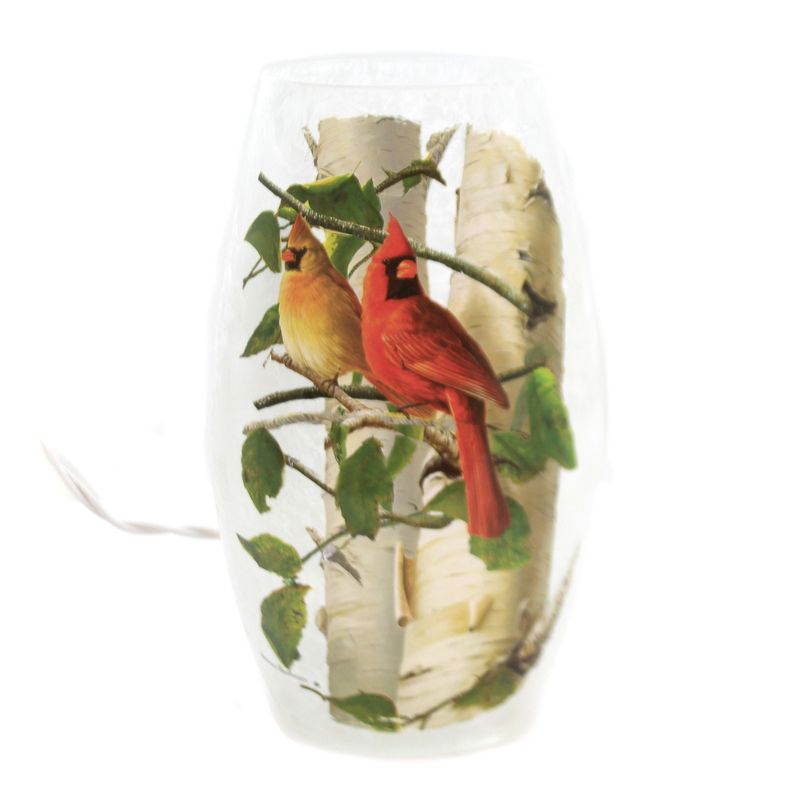 Stony Creek 7.25" Summer Cardinals Med Vase Electric Light Birds Birch Tree  -  Novelty Sculpture Lights