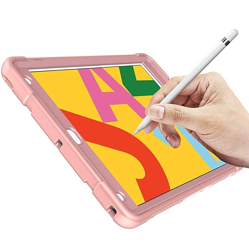 Case for iPad 8th Generation/iPad 7th Generation (10.2 Inch, 2020/2019 Model), Slim Heavy Duty Shockproof Rugged High Impact Protective Case for iPad 10.2 inch 2020/2019,Rose Gold
