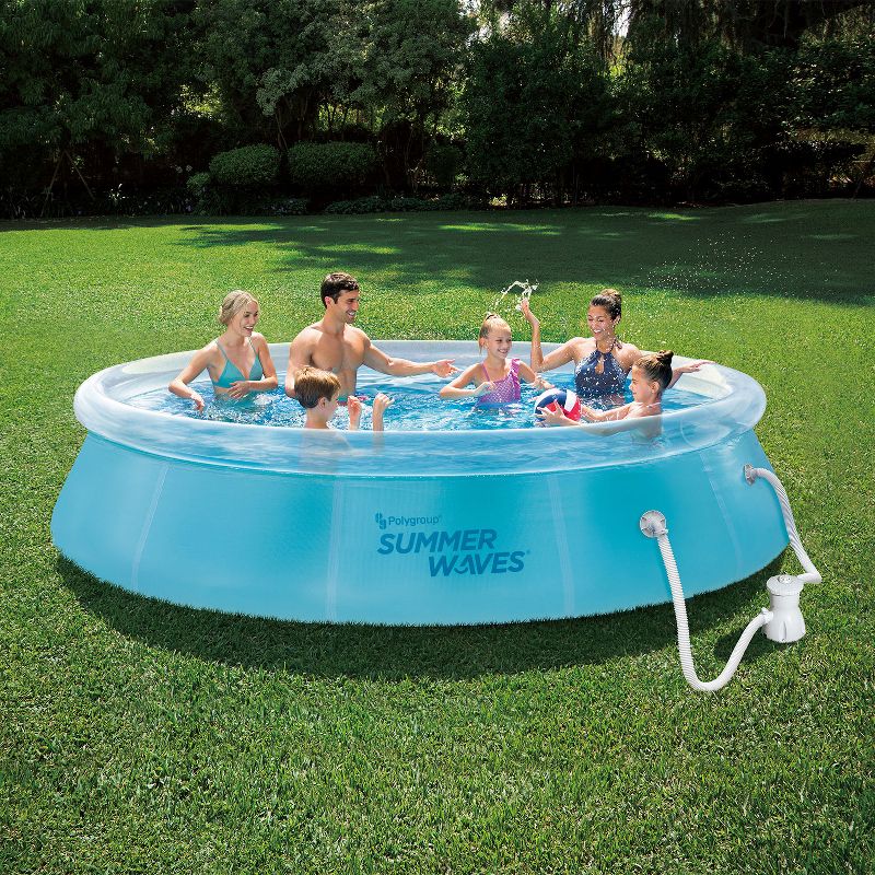 Summer Waves P10012301 12 Foot x 30 Inch Quick Set Transparent Ring Above Ground Inflatable Round Swimming Pool with Filter Pump, Clear