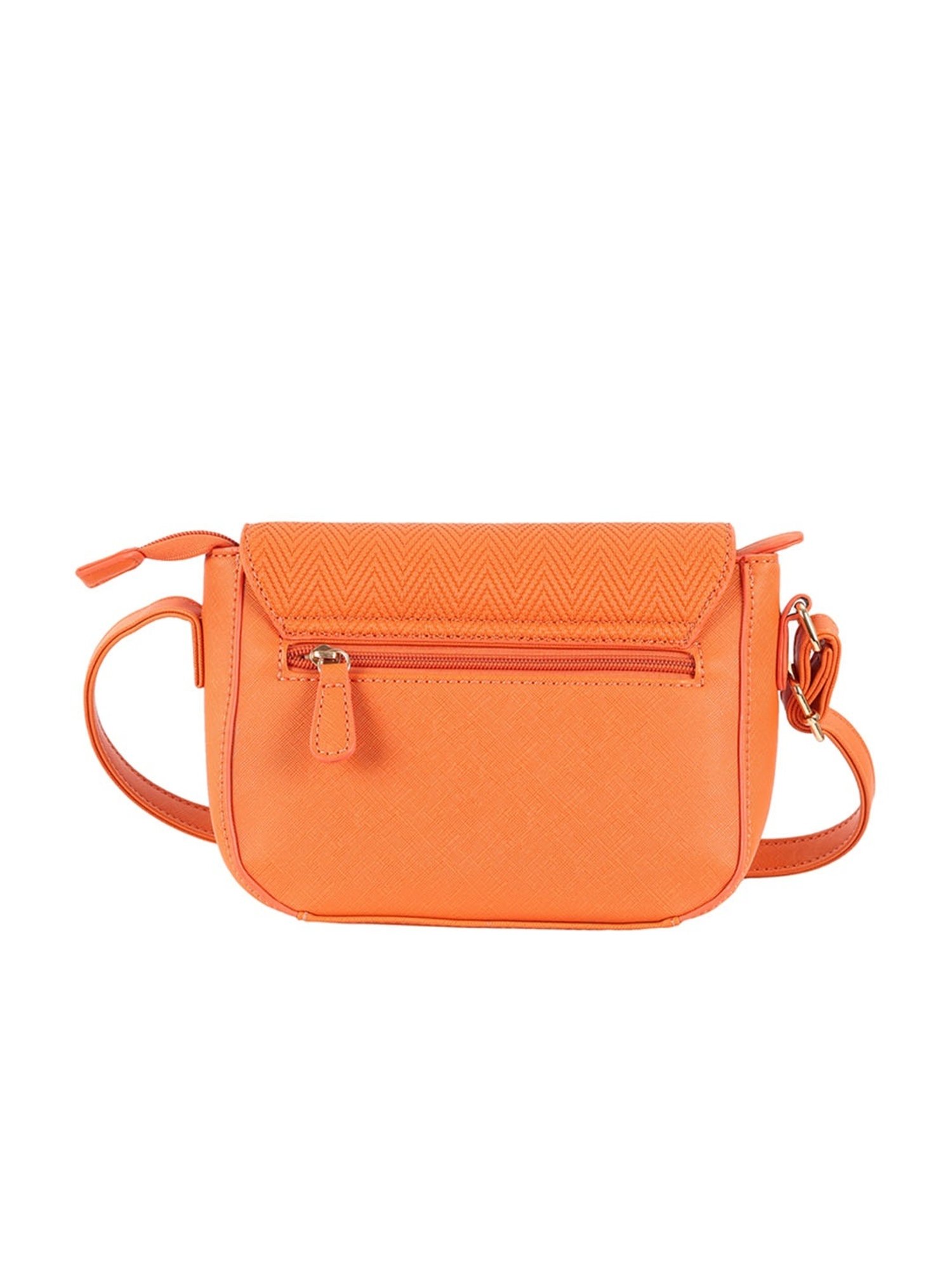 Lavie Orange Polyester Textured Sling Handbag