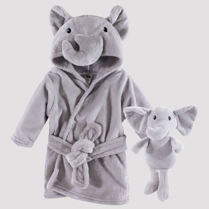 Hudson Baby Elephant Snuggle Time Box Bath Wraps Set - Gray 0-9M
