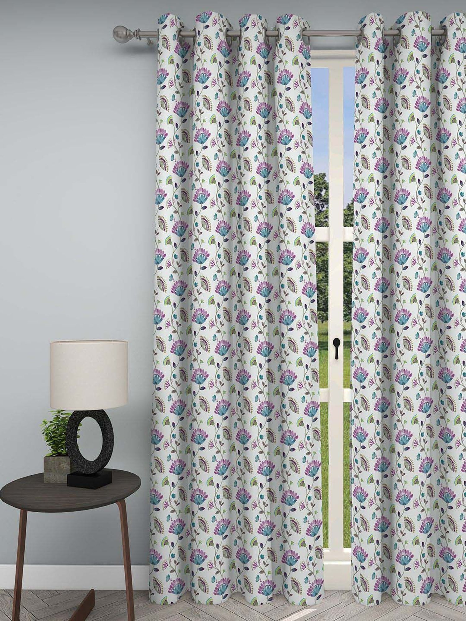 GM Floral Printed Multicolor Polyester Single Room Darkening Door Curtain