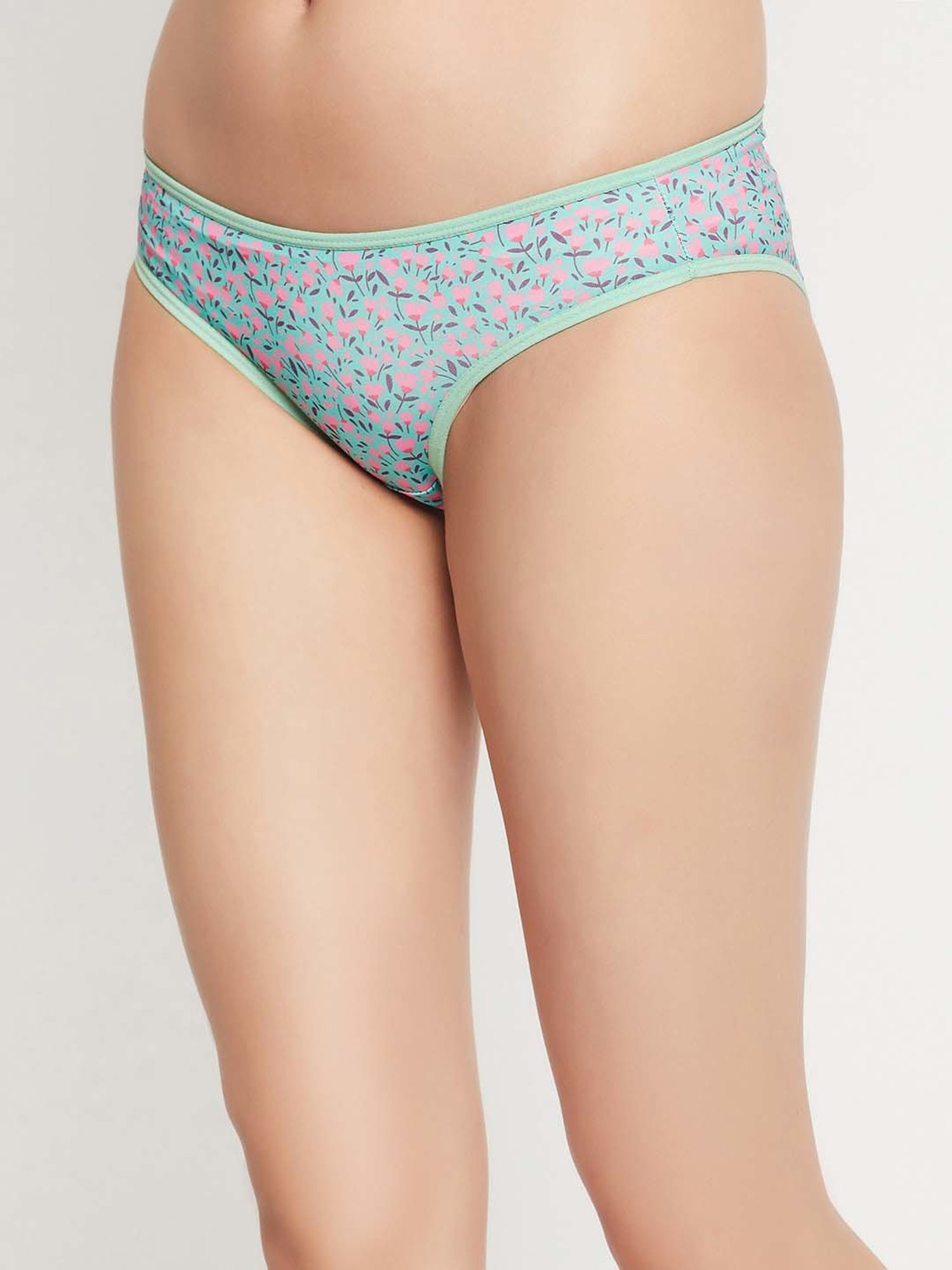 Clovia Green Floral Print Bikini Panty