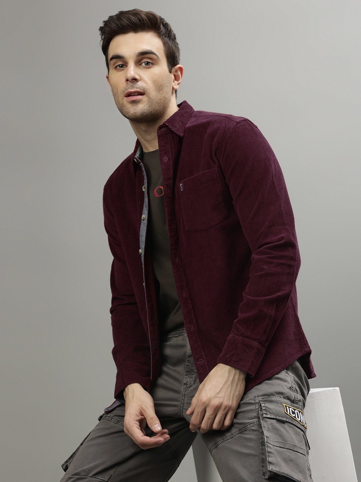 Iconic Men Textured Regular Fit Cotton Shirt