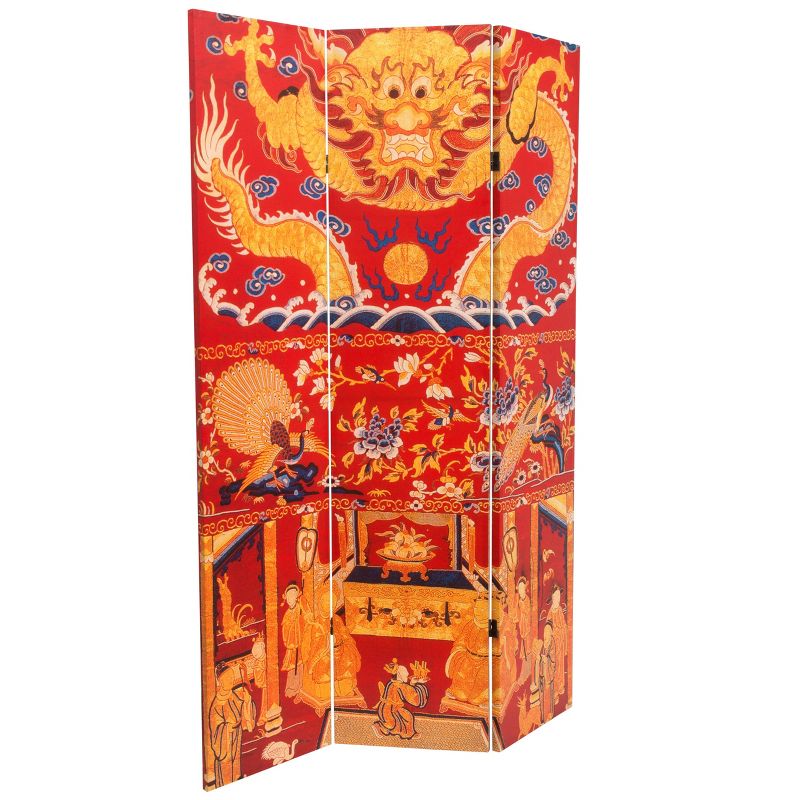 6" Double Sided Dragon of the Red Chamber Room Divider Red - Oriental Furniture