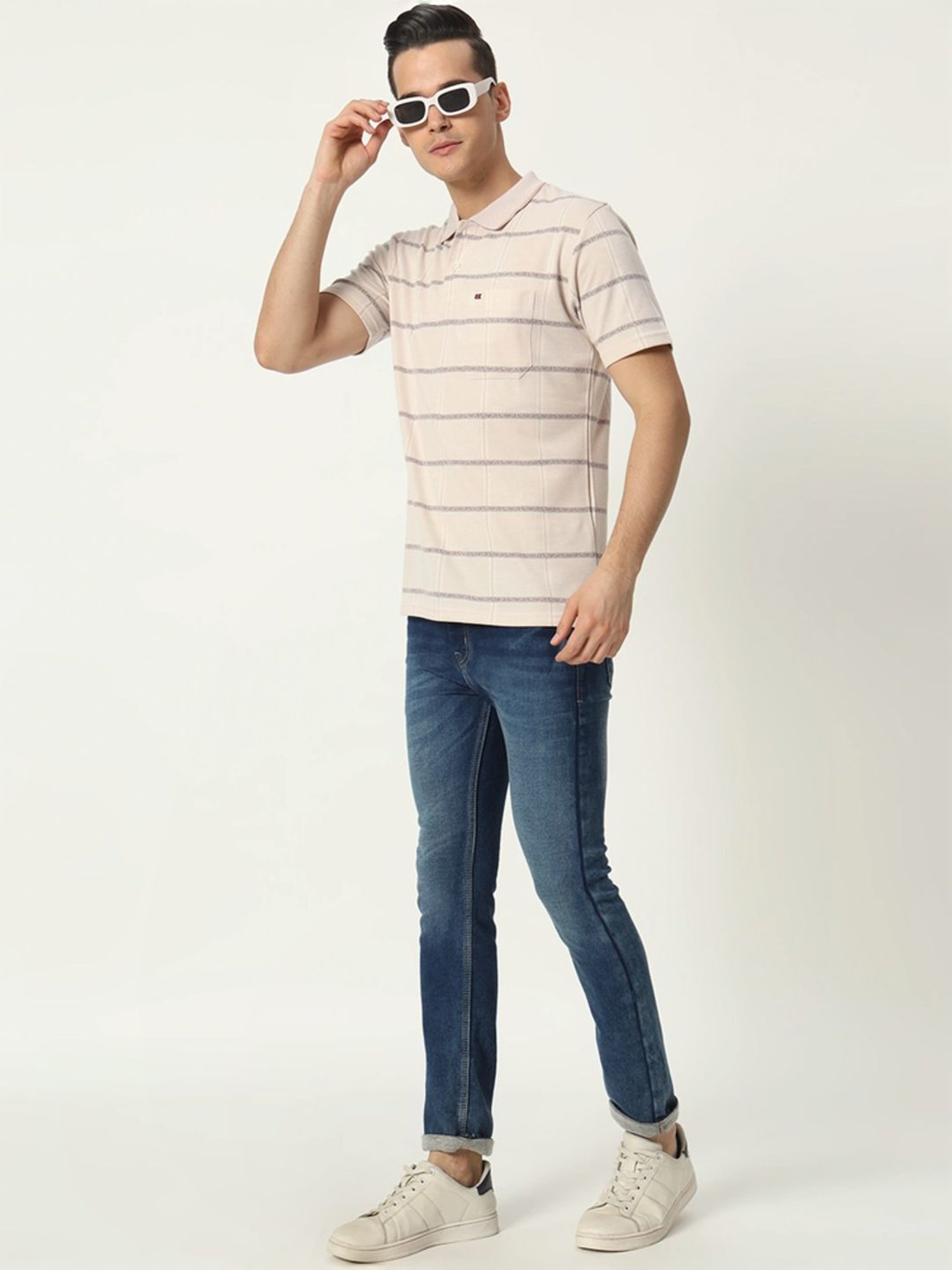 Tab91 Brown Regular Fit Striped Polo T-Shirts