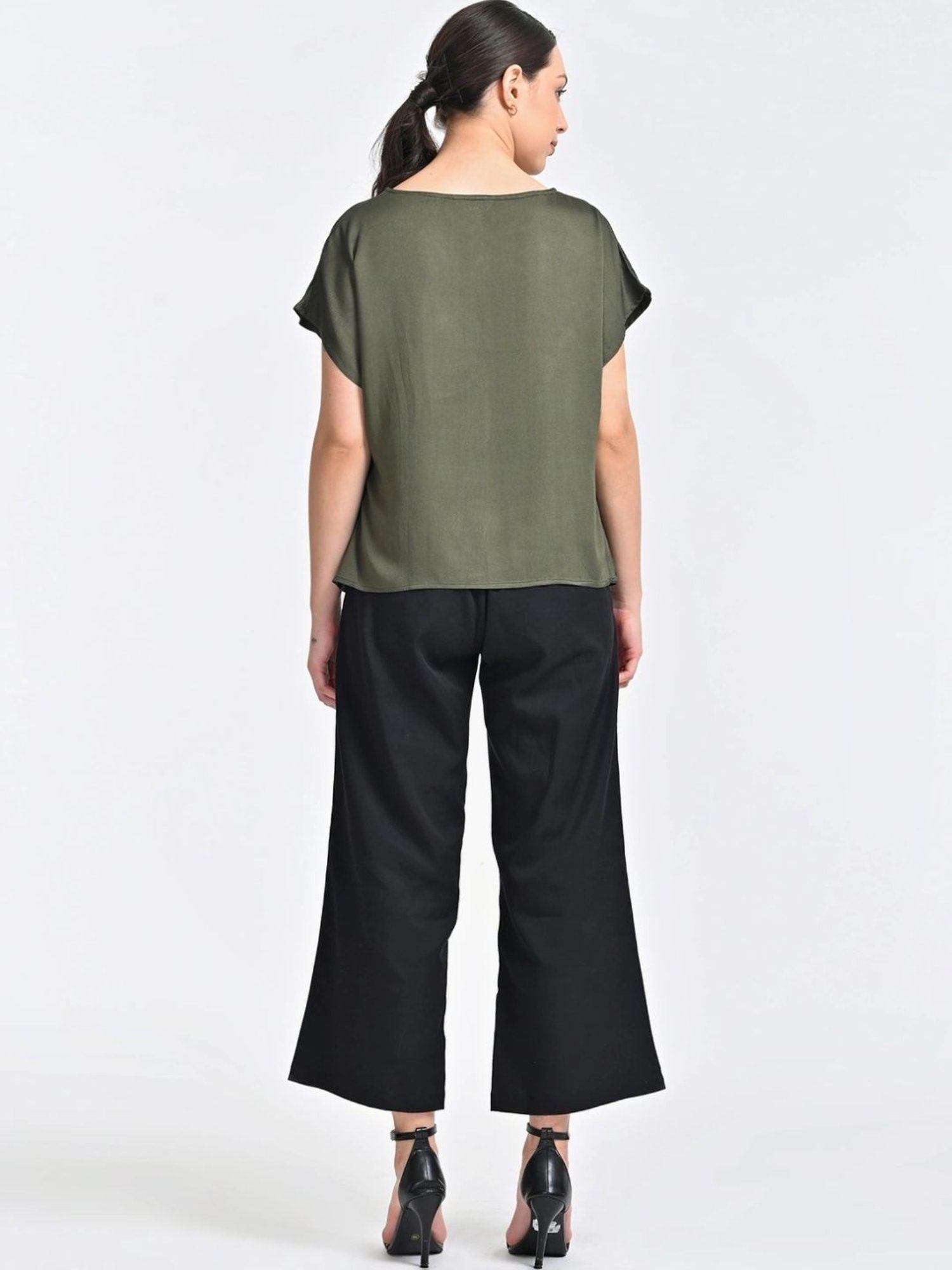 Saltpetre Olive Boat Neck Top With Black Trouser Co-ords Set
