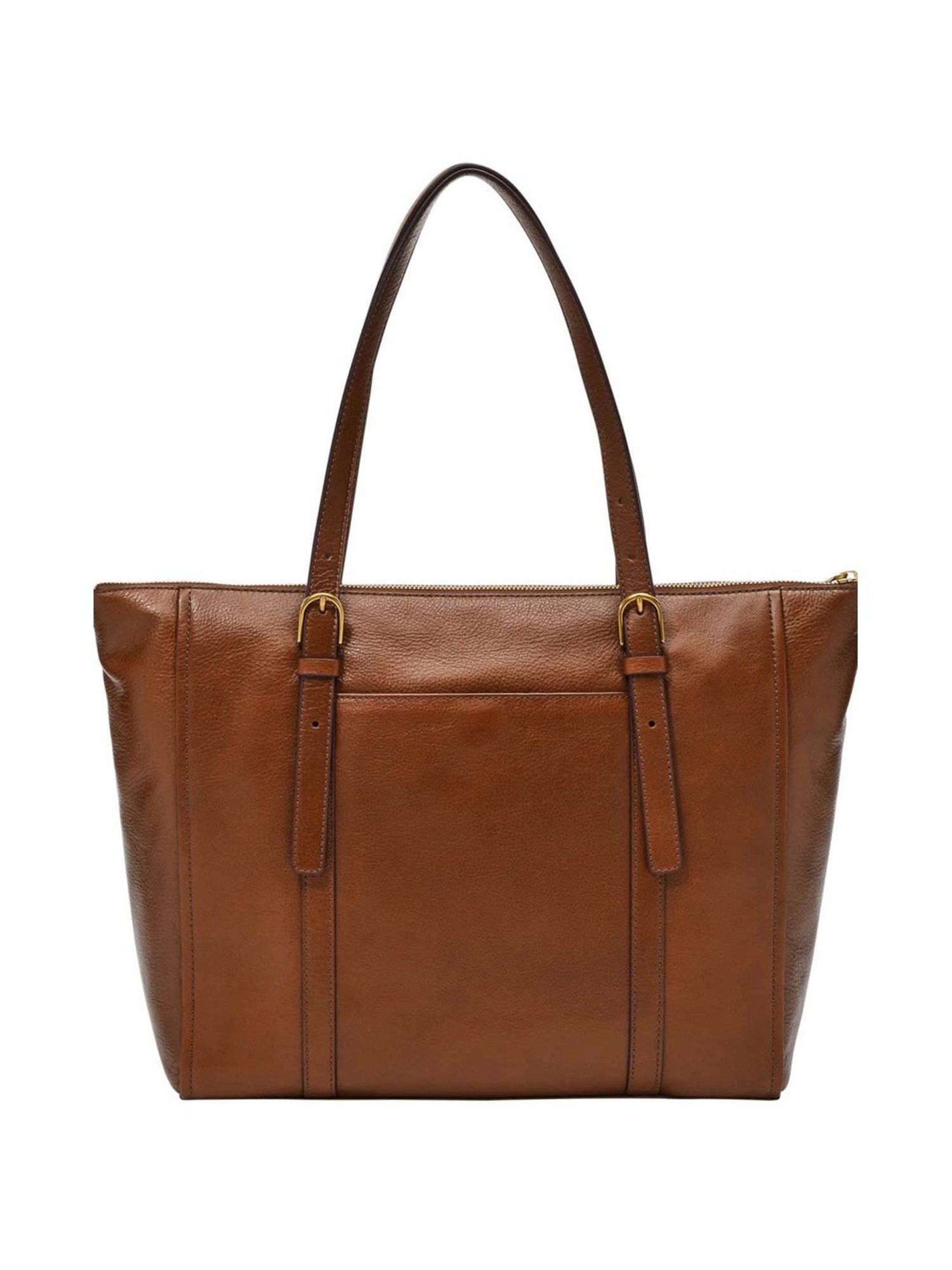 Fossil Carlie Brown Leather Solid Tote Handbag