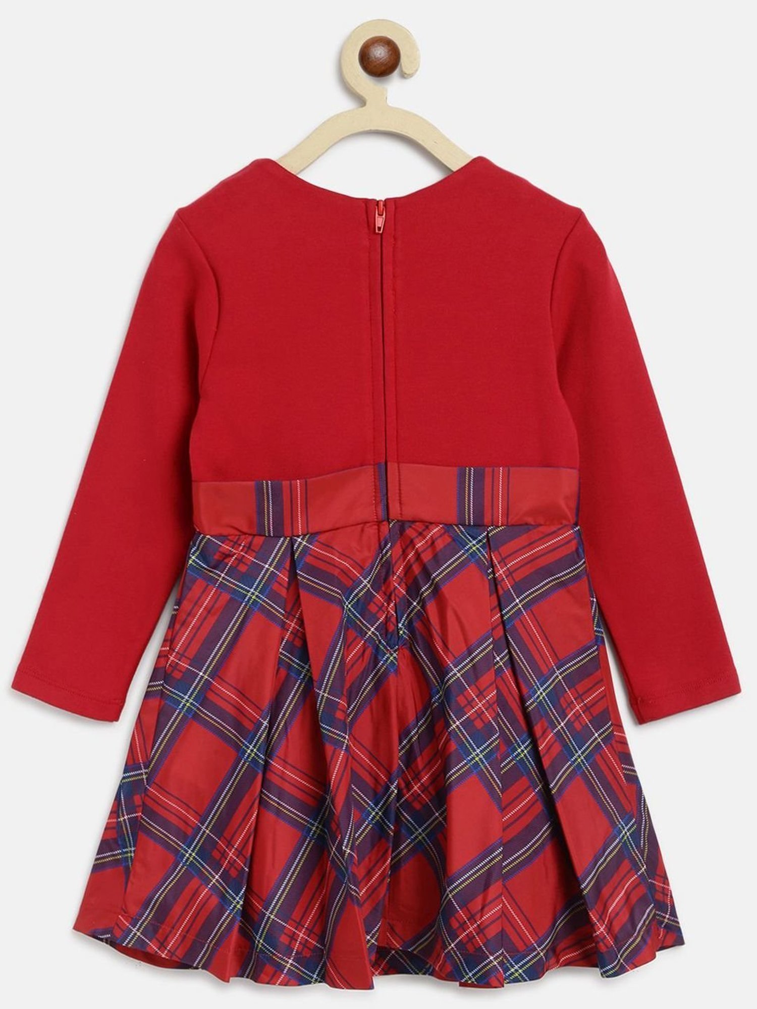 Chicco Kids Red & Blue Cotton Chequered Full Sleeves Dress