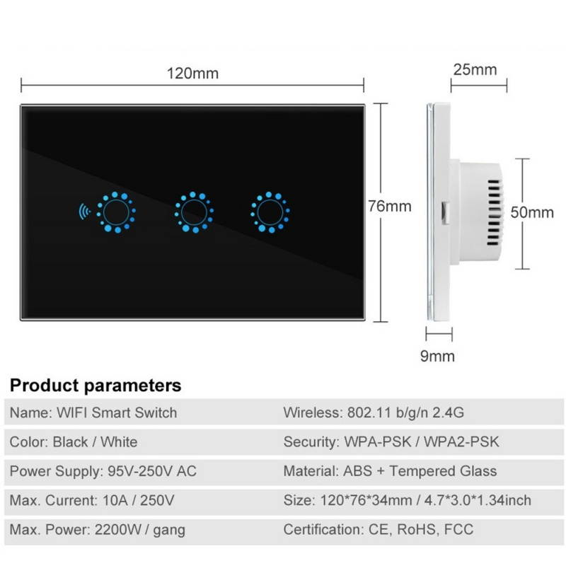 Smart WiFi Light Switch Remote Alexa Google Home IFTTT Voice Control Smart Life US 2 GANG Smart Light Switch WiFi In-Wall