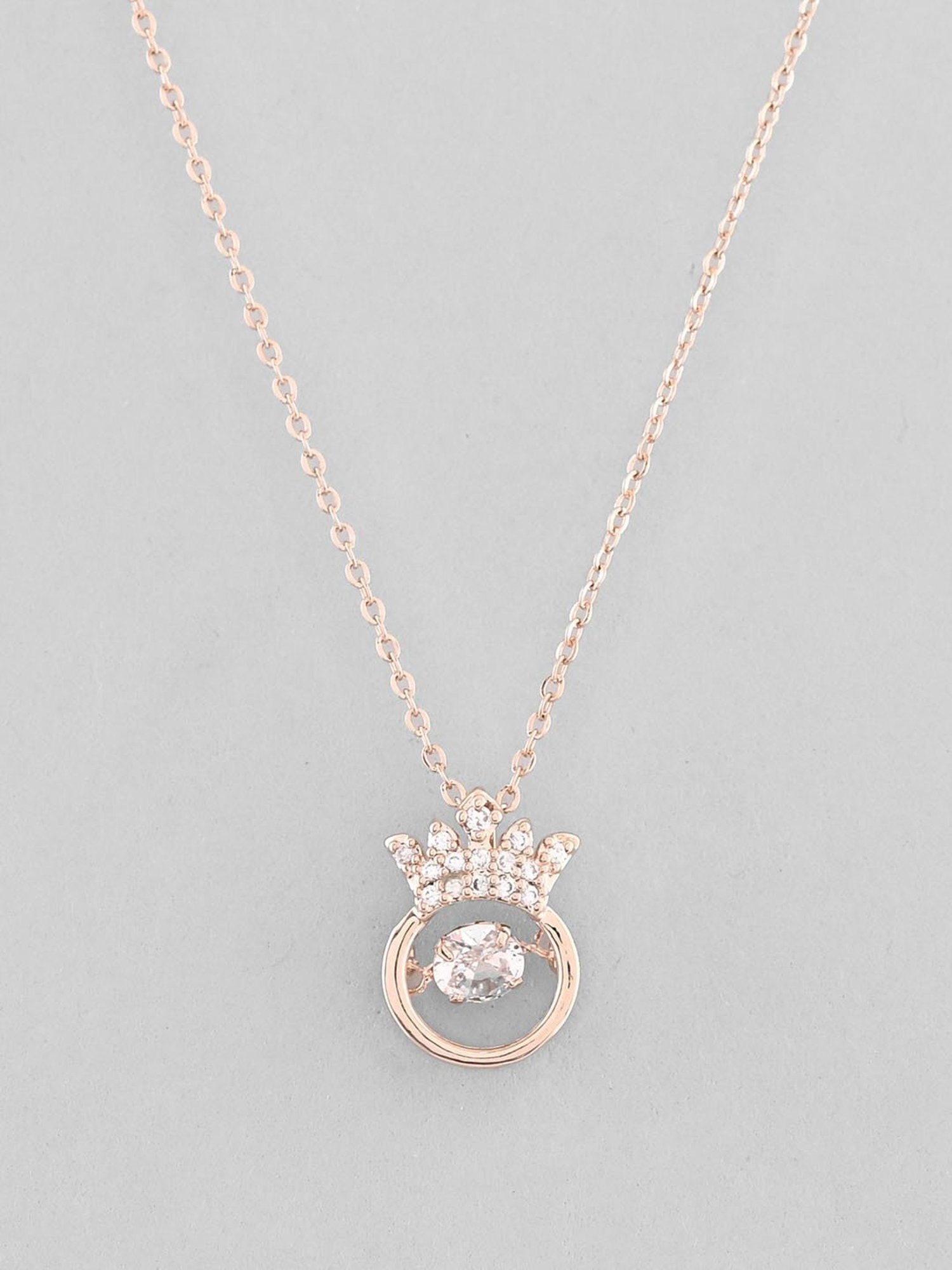 VOJ Rose Gold Plated Chain with Ad Studded Crown Shaped Pendent