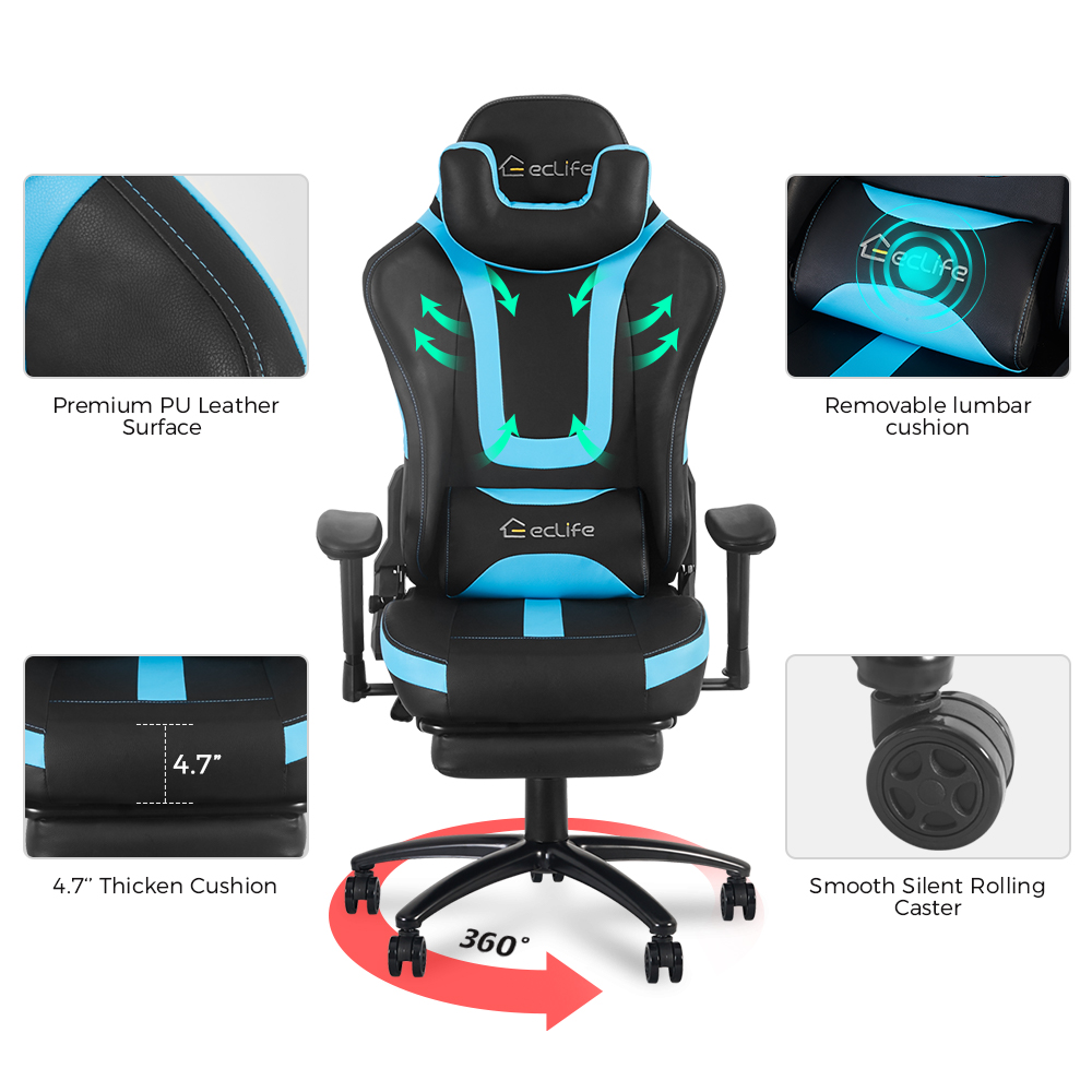Ergonomic Racing Gaming Chair LUCKWIND Racing Chair
Massage Gaming Chair Office Chair Height Adjustment Recliner Swivel Rocker With Adjustable Headrest Retractable Footrest And Massage Lumbar Pad