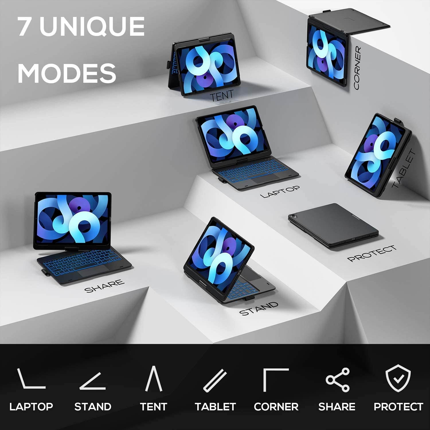 TYPECASE Touch iPad Air 4th Generation Case with Keyboard - Magic Keyboard Style Compatible with Apple Pencil Trackpad & Smart Backlit Keys Keyboard for iPad Air 10.9 2020 iPad Pro 11 2018 (Black)